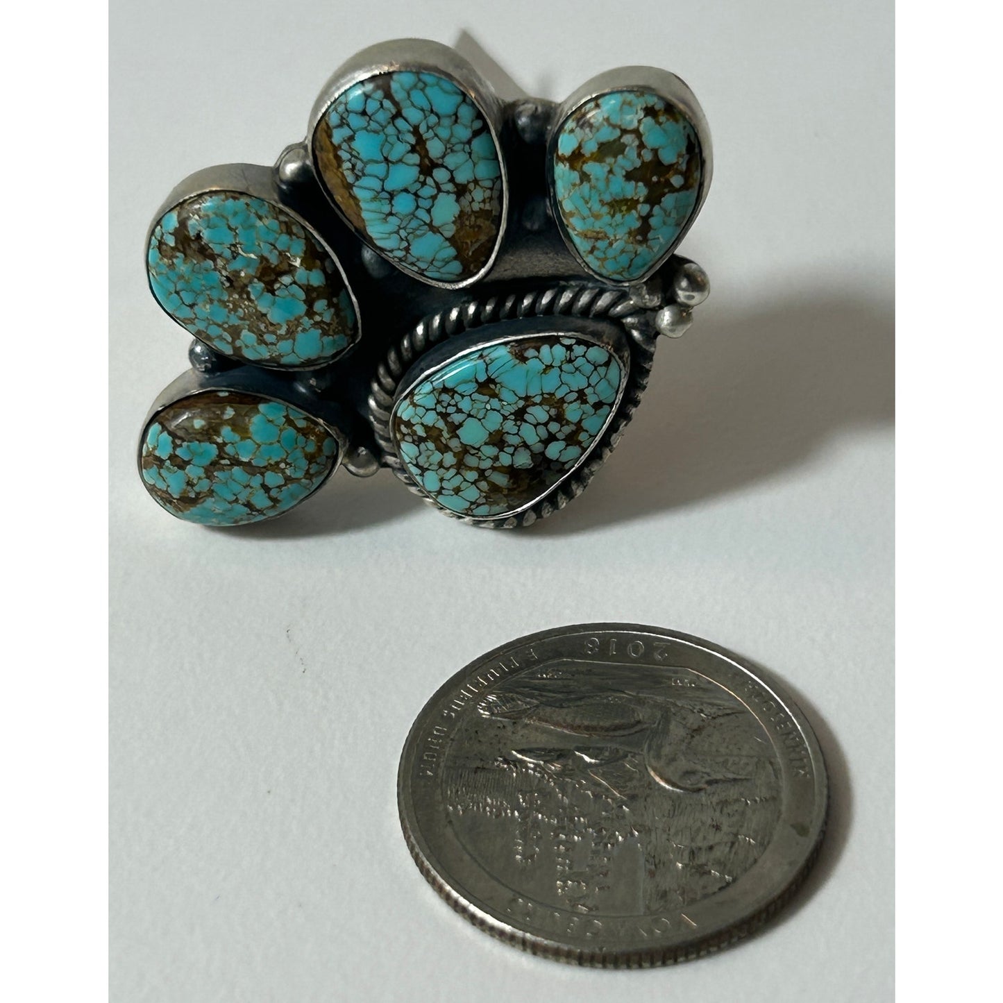 Sterling Silver Five‑Stone Turquoise Cluster Ring - Adjustable, NWT