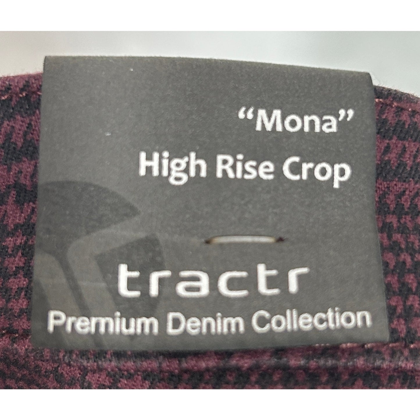 Tractr Mona High Rise Crop Skinny Jeans Houndstooth 4/27 Burgundy Black NWT