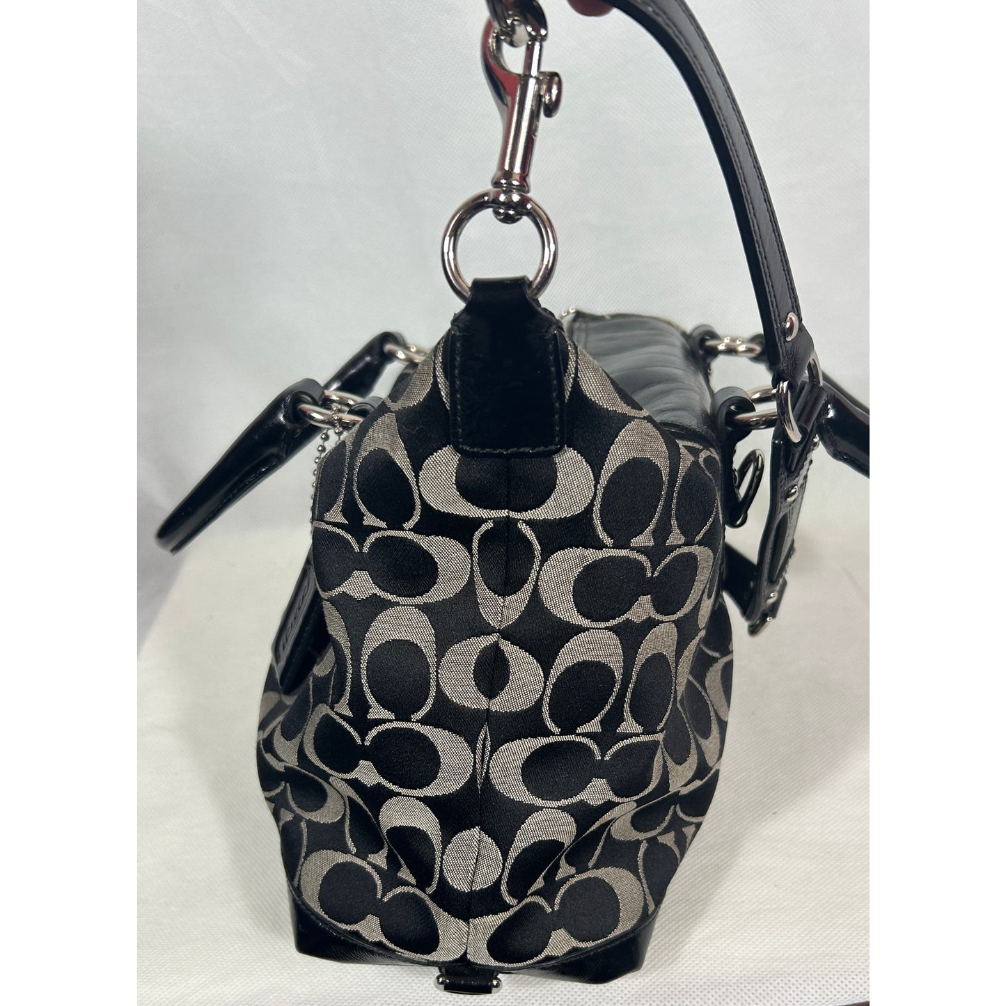 Coach Signature Canvas & Leather Satchel Bag Black Silver Hardware 15″ x 8″