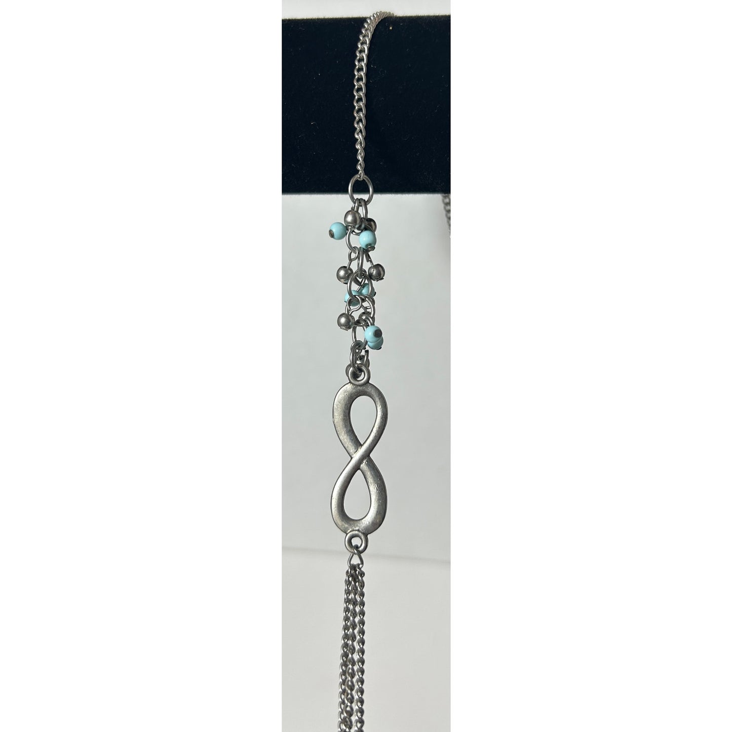 Silver Infinity Chain Necklace with Blue Beads & Multi-Strand Accent, 45"