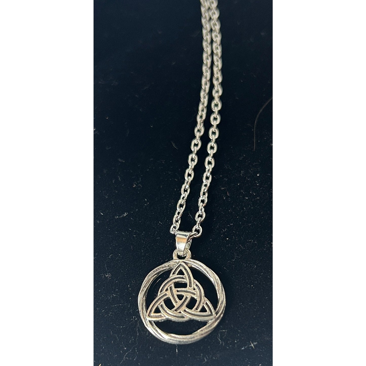 Silver Celtic Trinity Knot Necklace with Braided Circle Pendant, 20"