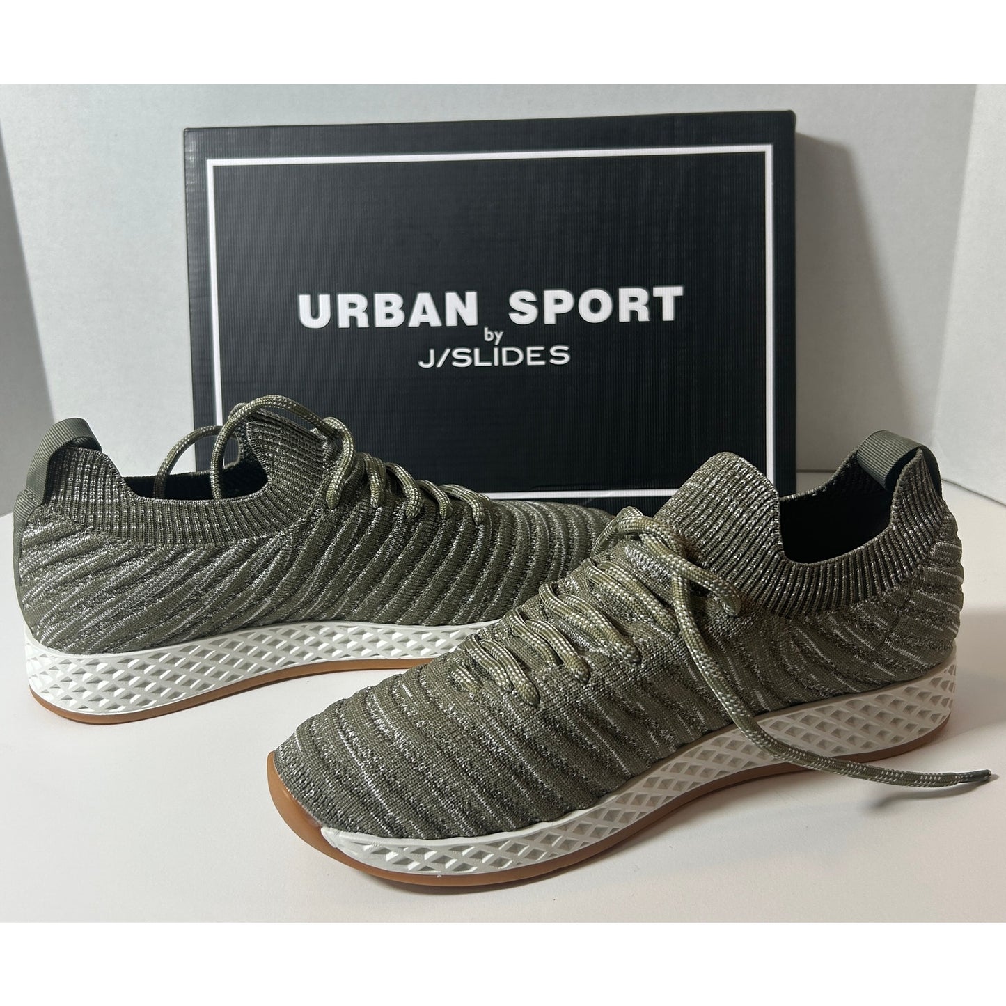 Urban Sport by J/Slides Knit Sneakers Olive Green Size 8.5 NIB