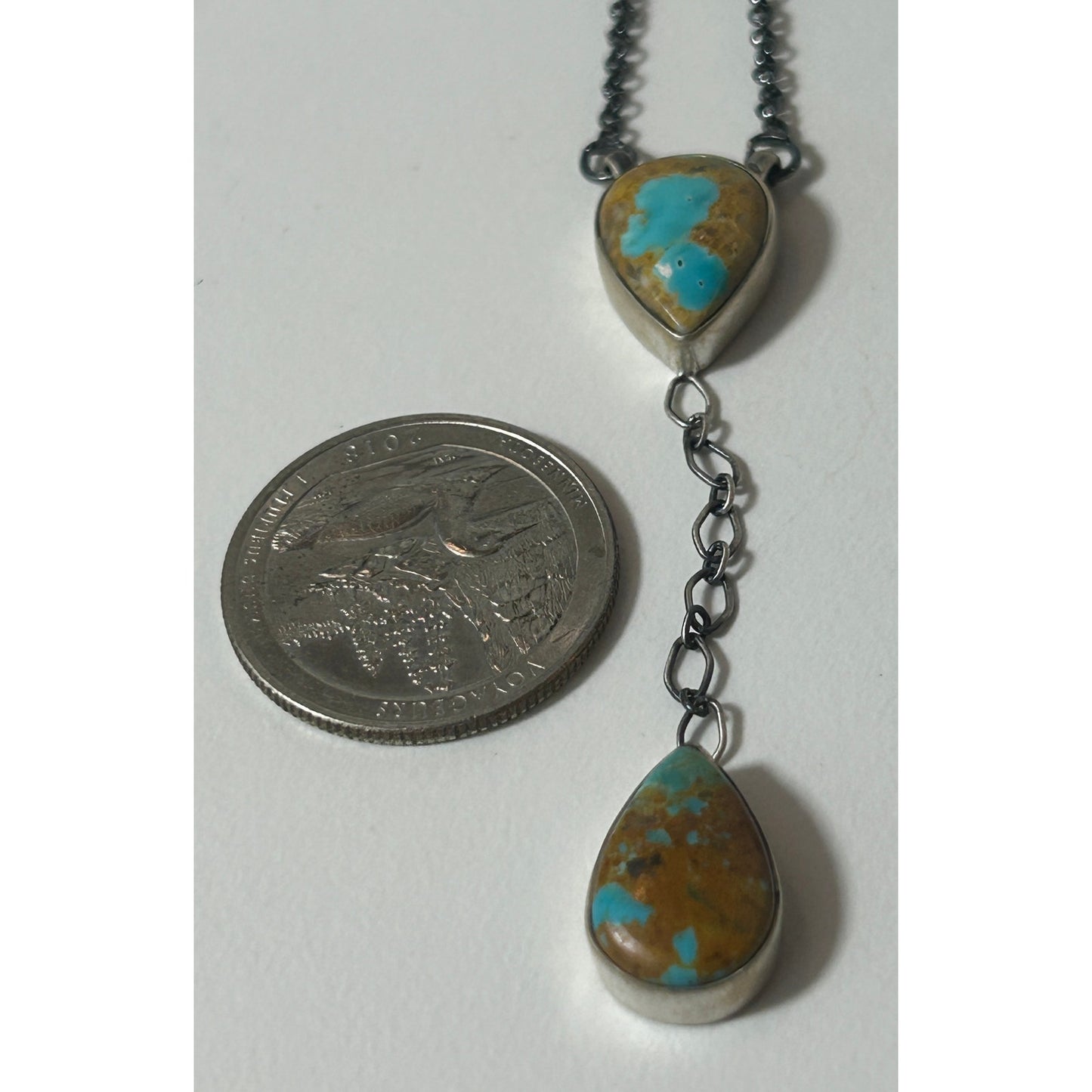 Sterling Silver Turquoise Double‑Drop Y‑Style Pendant Necklace