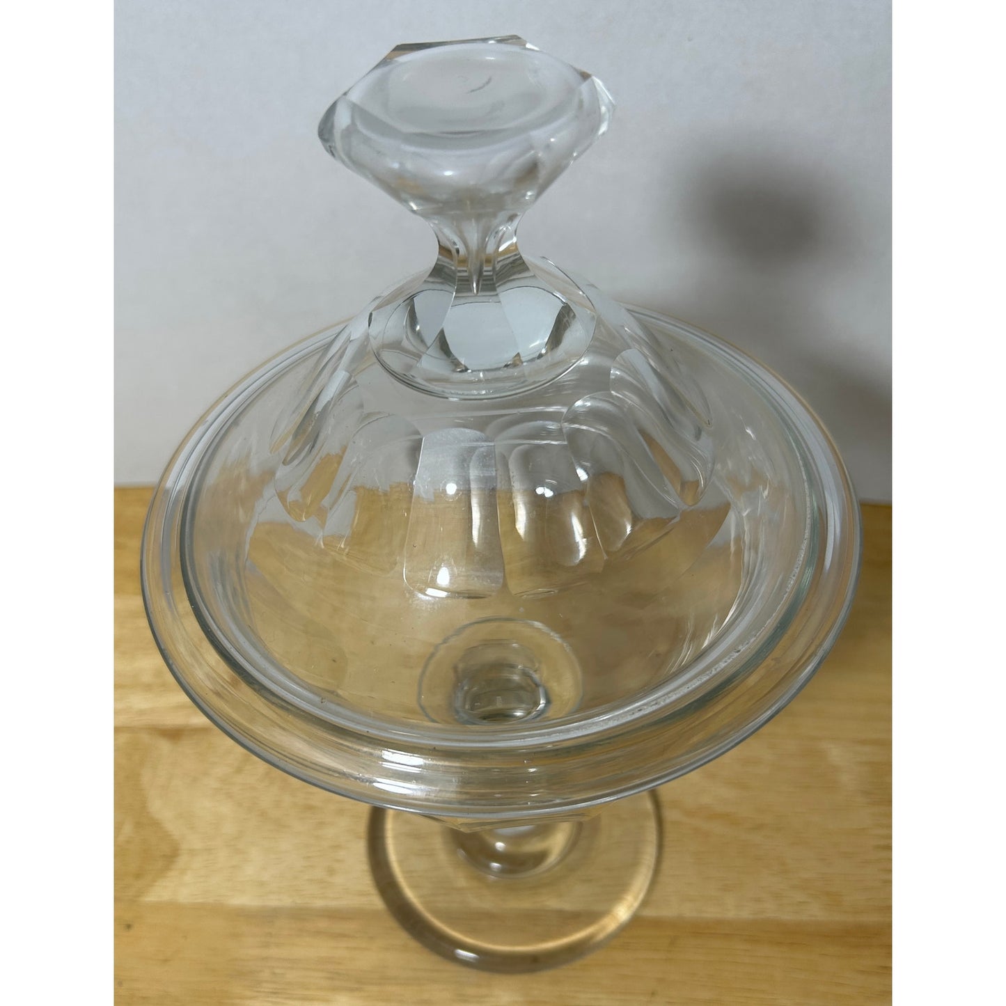 Clear Pressed Glass Covered Pedestal Compote Dish Lidded Candy Jar 10″ Tall