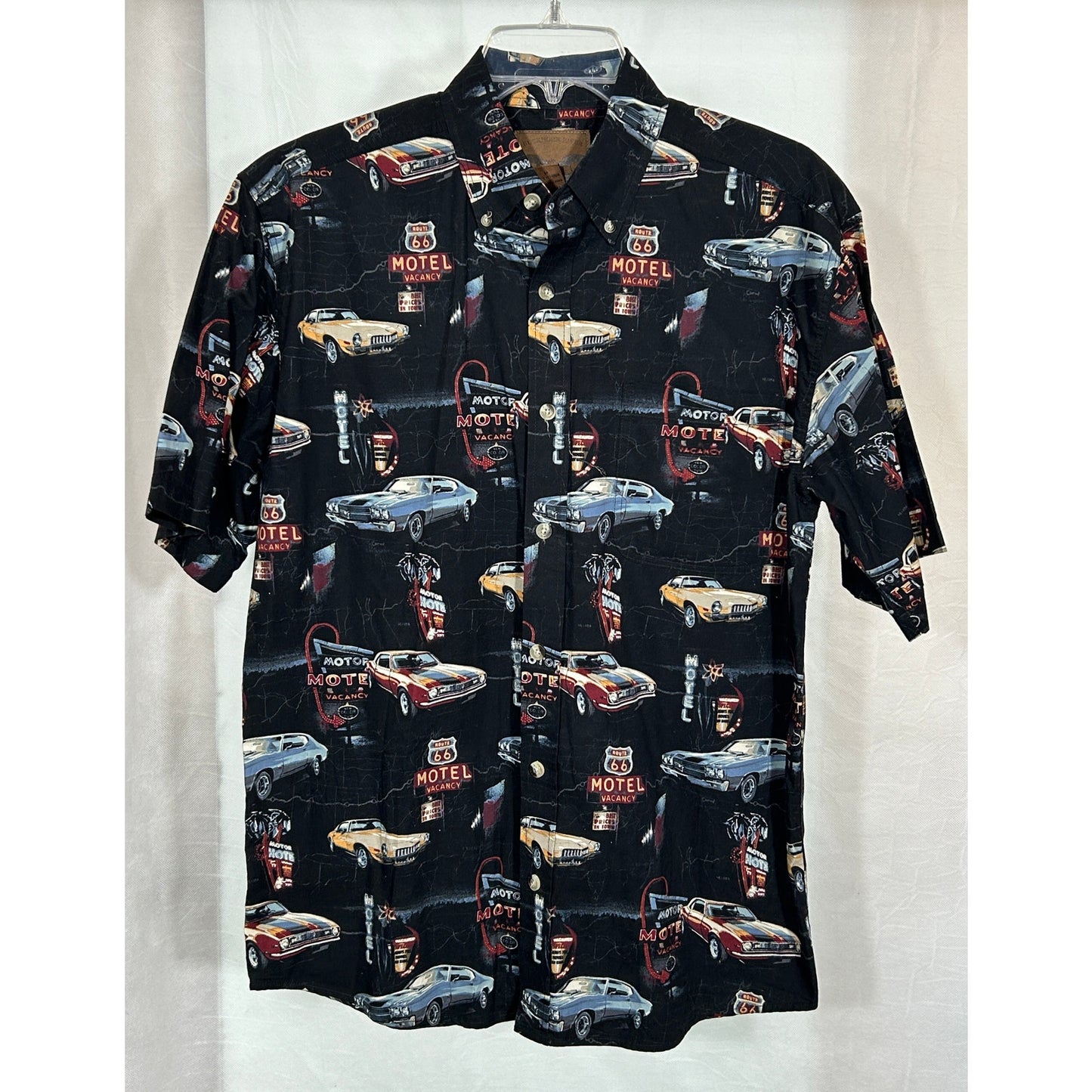 Buckhorn River Route 66 Classic Cars Motel Print Shirt Size M