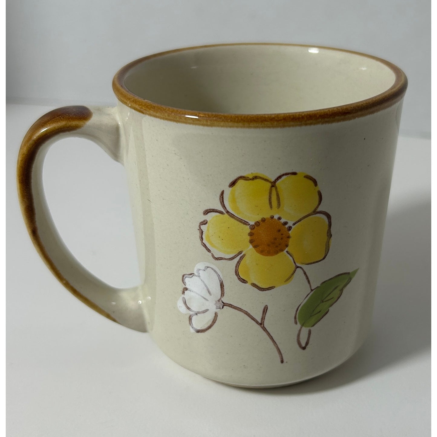 Vintage Casualstone JP Mug Korea Yellow Flower Stoneware Coffee Cup 3.5"