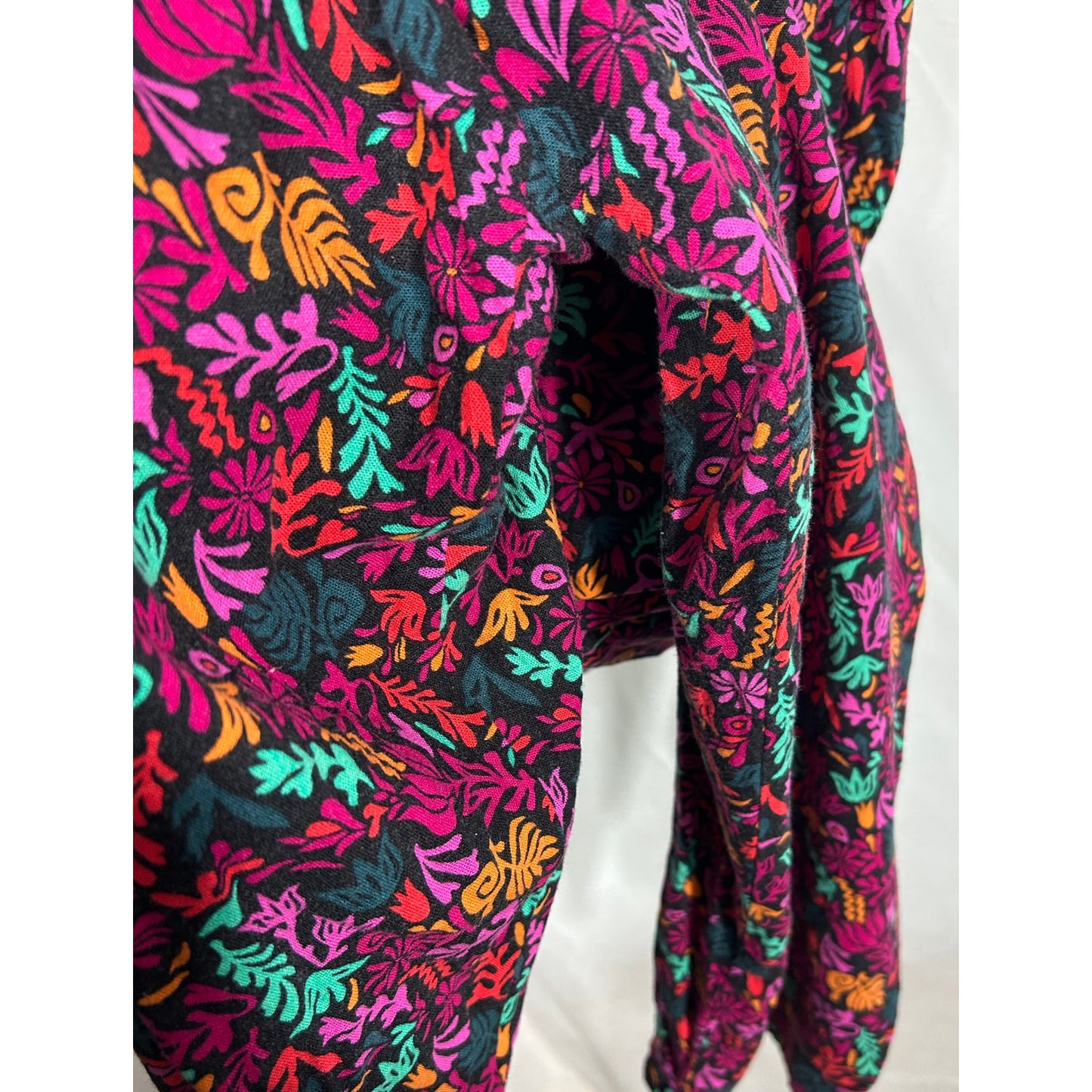 Ava & Viv 3X Black Multicolor Floral Ruffle Jumpsuit with Tie Waist