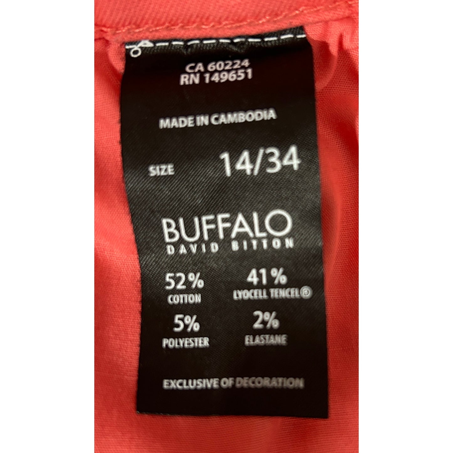 Buffalo David Bitton Havana 14/34 Coral High Rise Ankle Skinny Pants