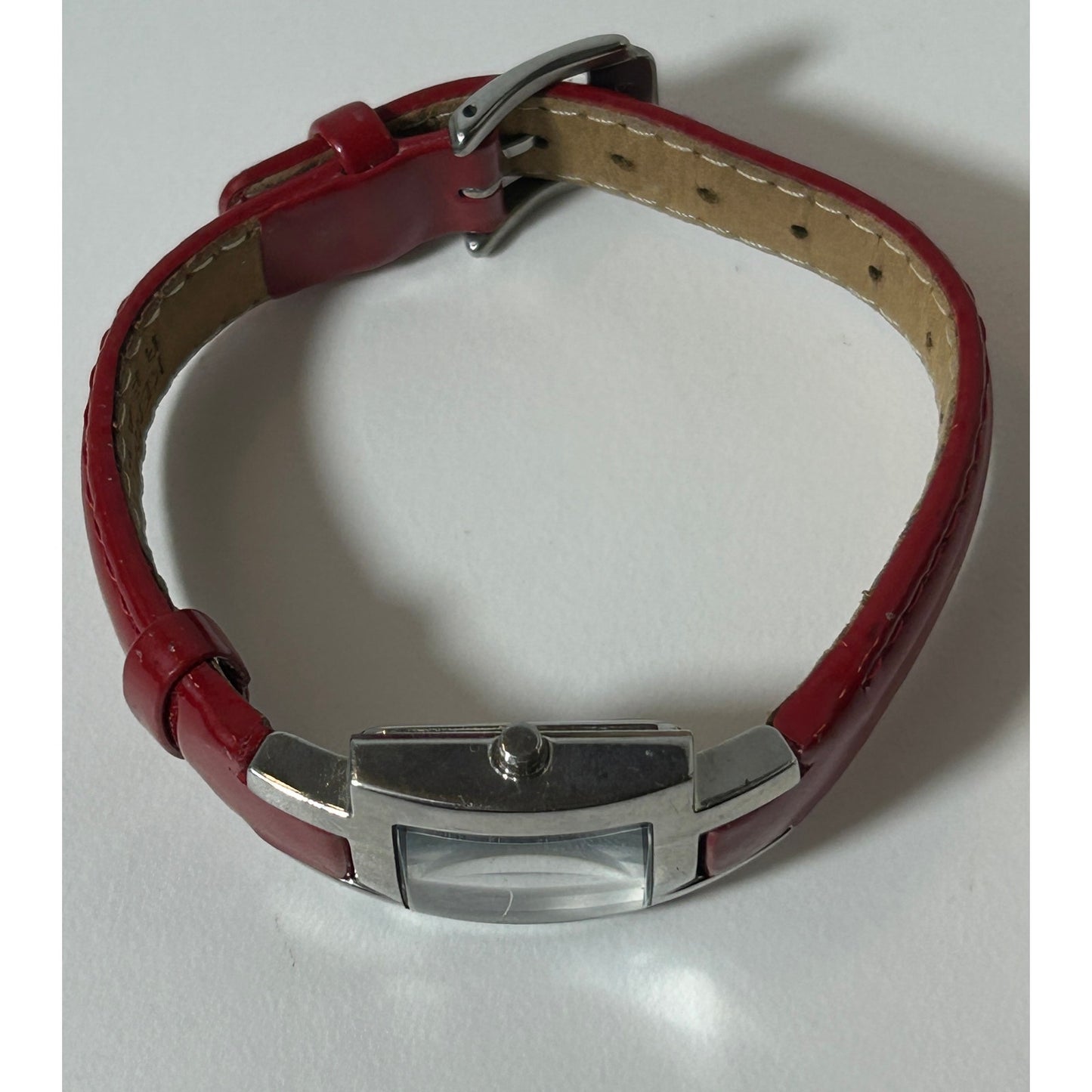 Kenneth Cole Reaction Women’s Red Leather Strap Square Watch – Silver Dial