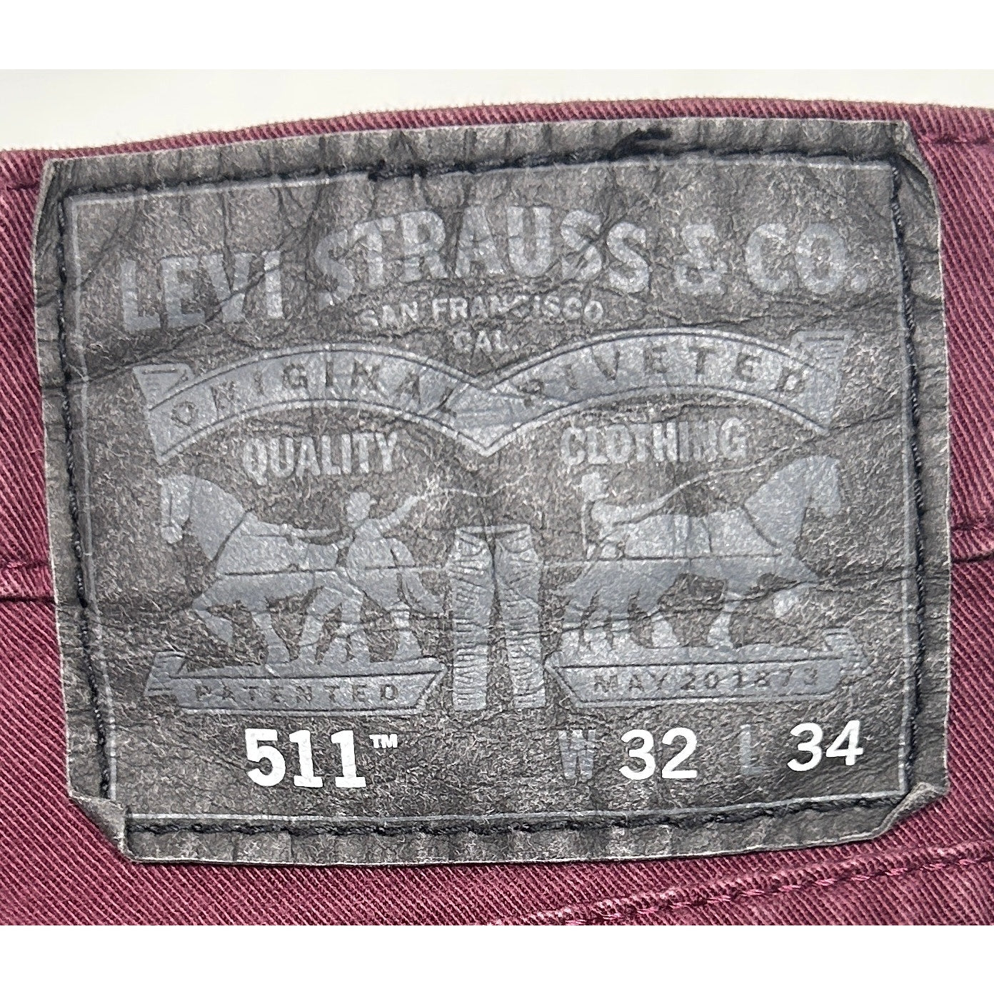 Levi's 511 Slim Fit Burgundy Stretch Jeans Men's Size 32x34 Cotton Blend