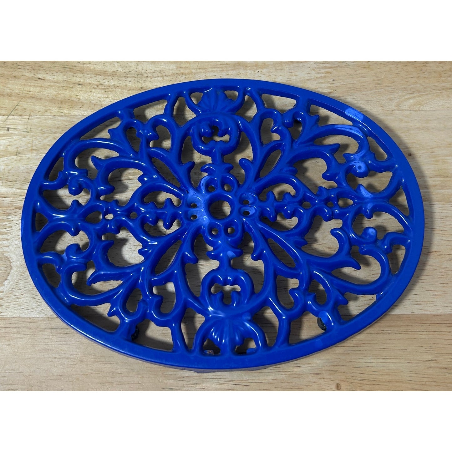 Vintage Ceramic Trivet Blue Floral Design 9.5"x7.25" - Made in Japan