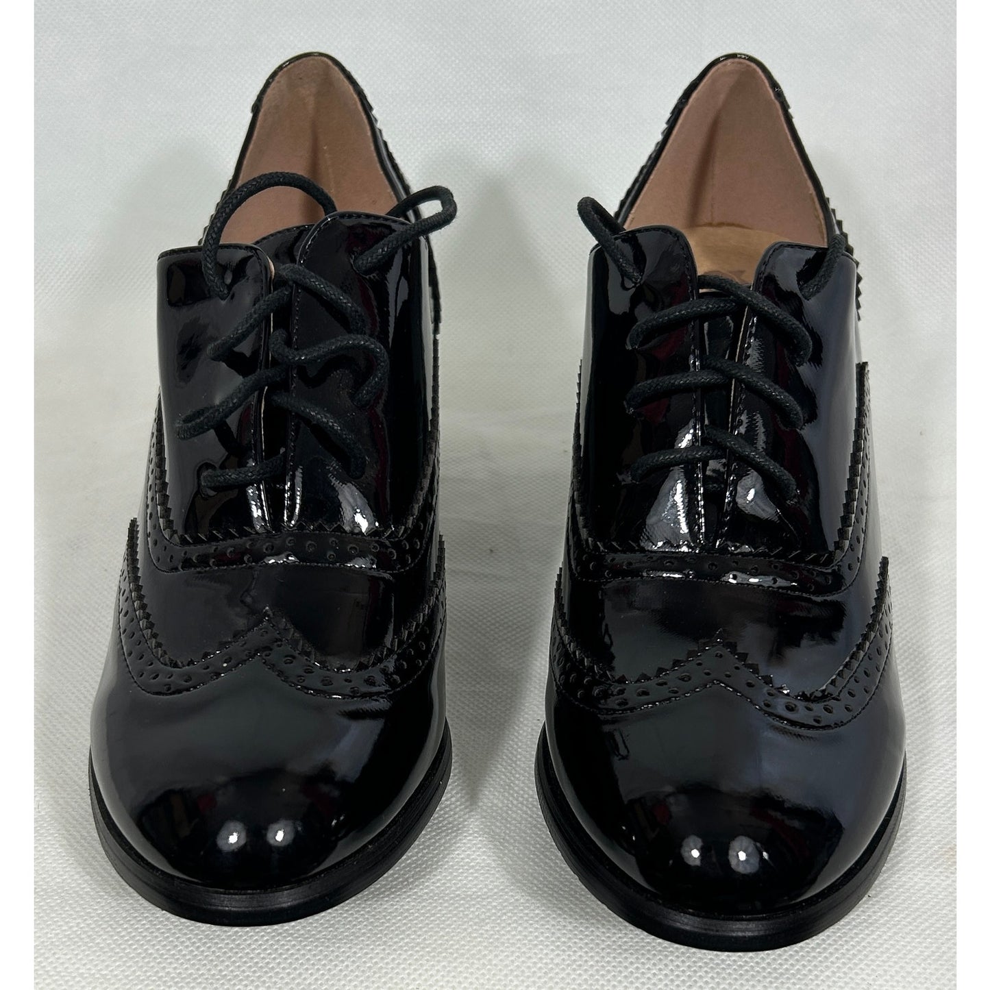 Odema Black Patent Lace-Up Oxford Heels Size 7.5 US, New with Box