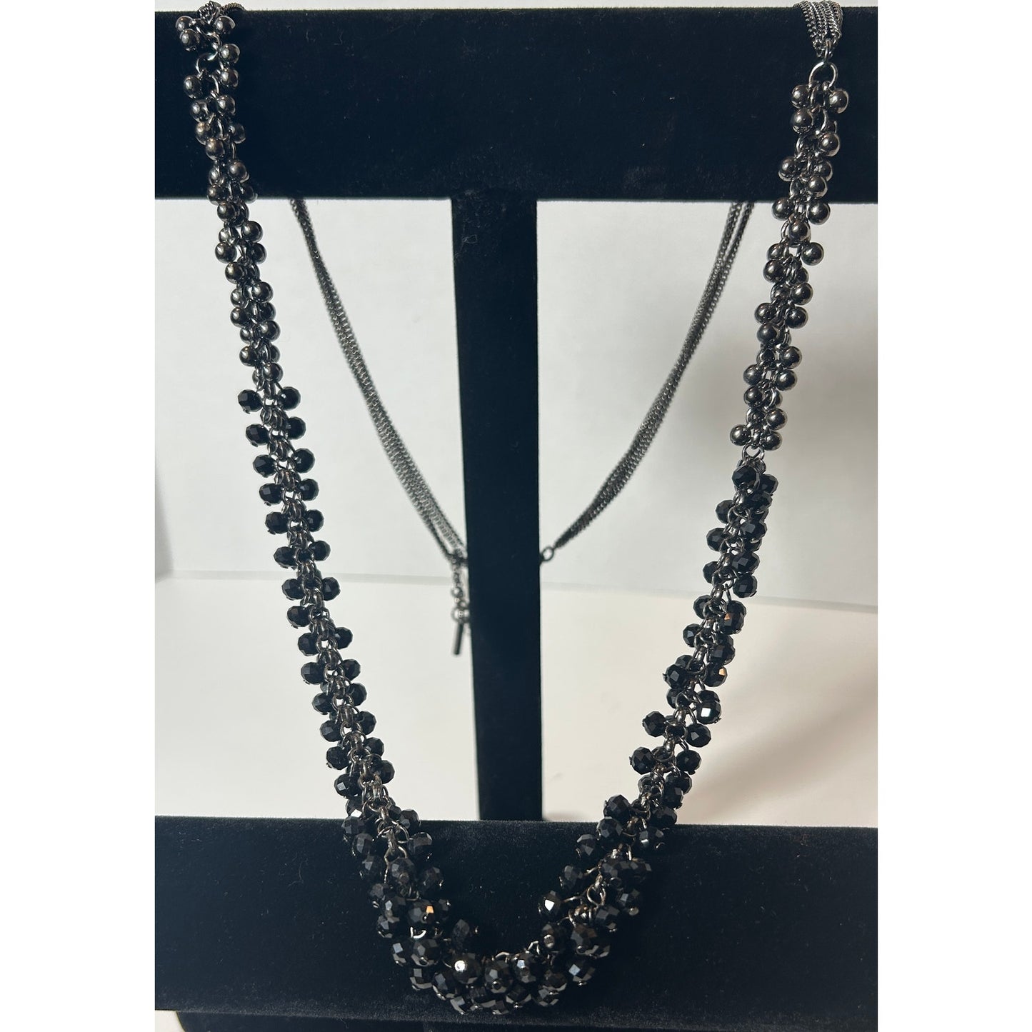 Kenneth Cole Black Glass Beaded Necklace 38"