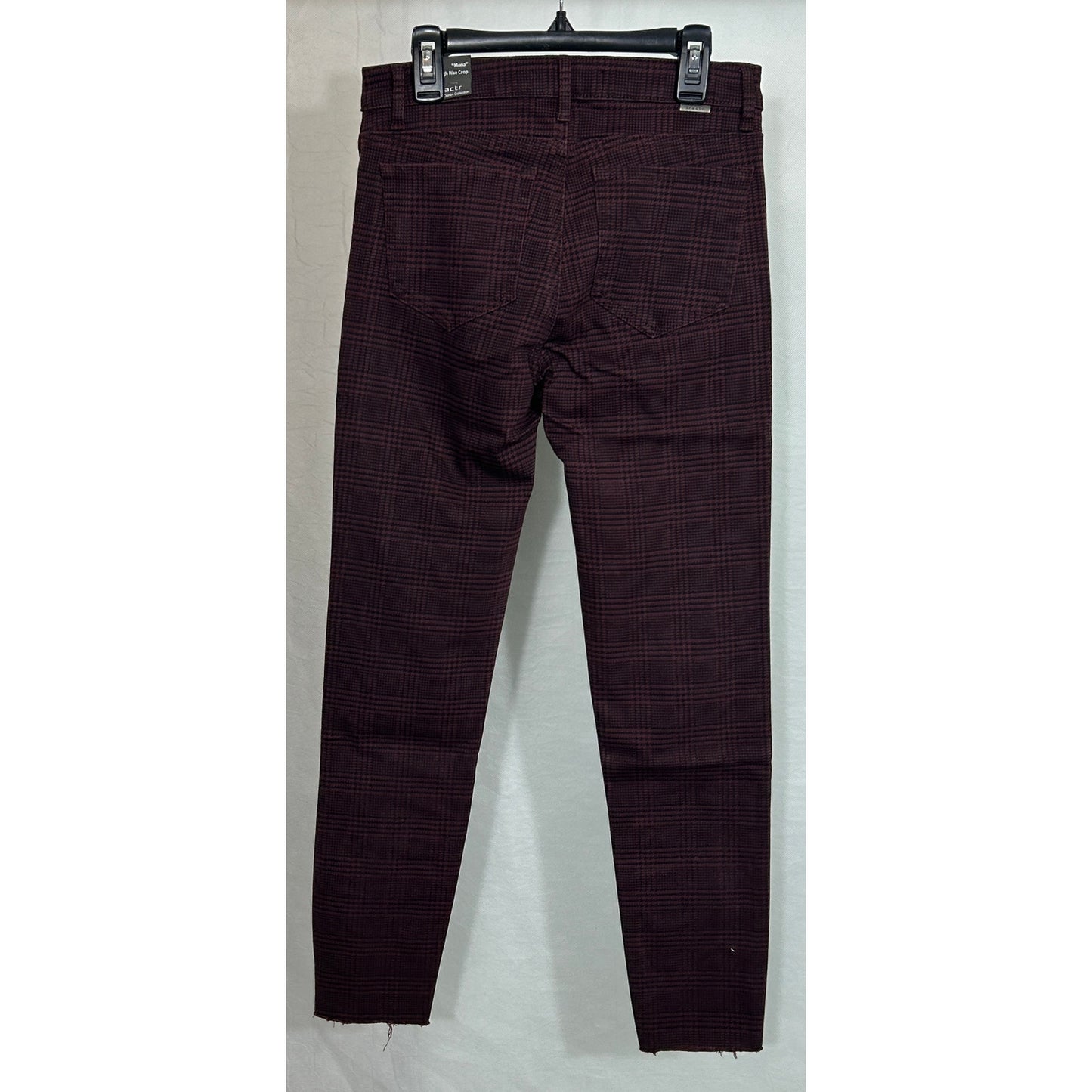 Tractr Mona High Rise Crop Skinny Jeans Houndstooth 4/27 Burgundy Black NWT