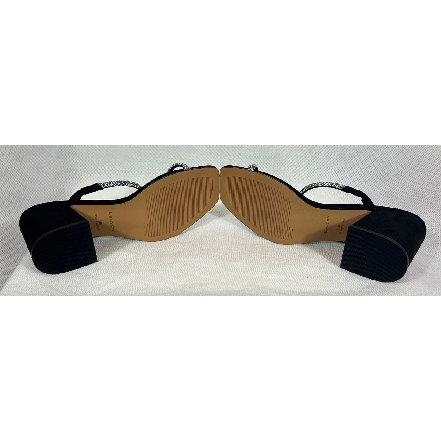 Lisa • Vicky Black Sparkly Strappy Block Heel Sandals 9.5M | NIB
