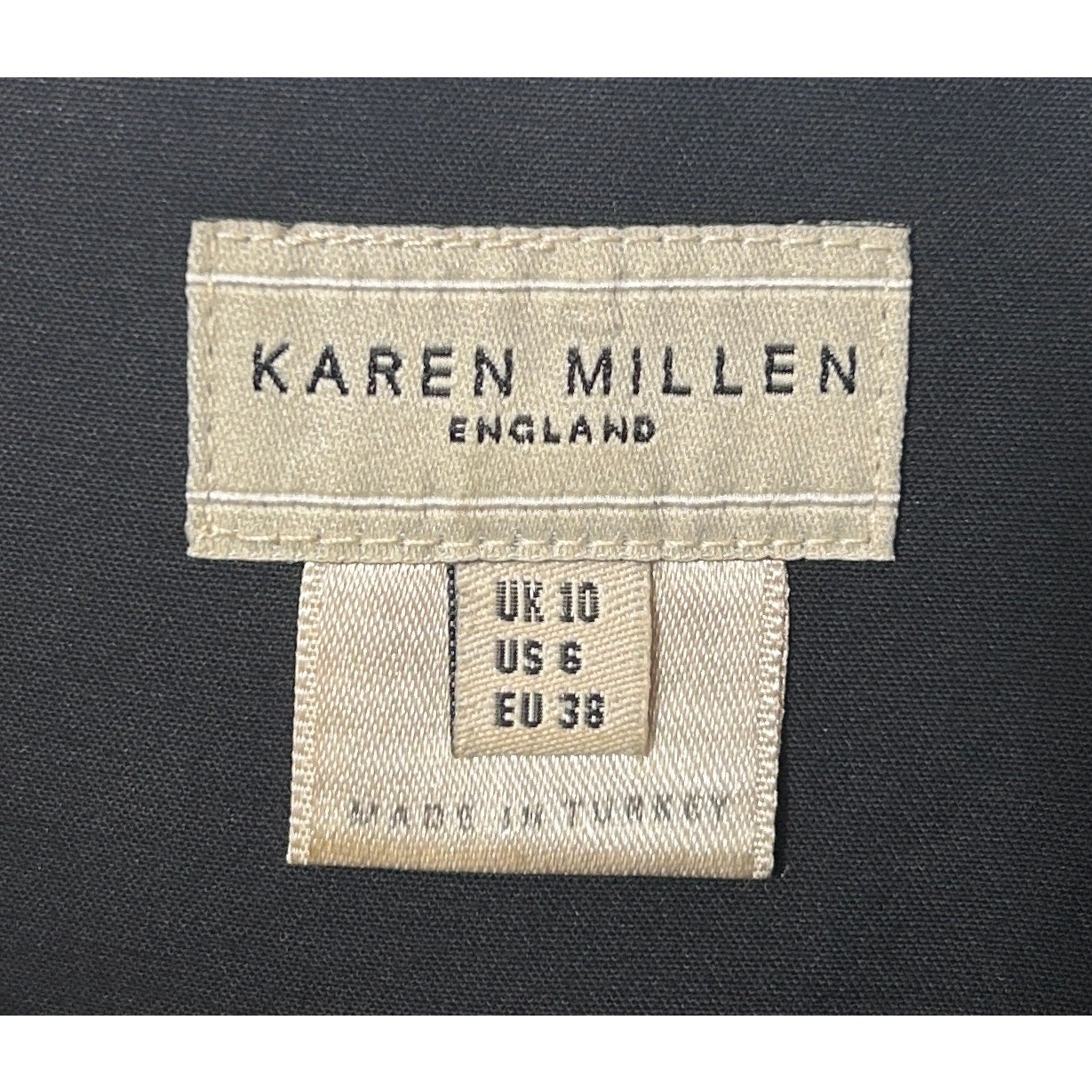 Karen Millen Black Pencil Skirt White Trim Size 6 Side Zip 14x27 Cotton Blend