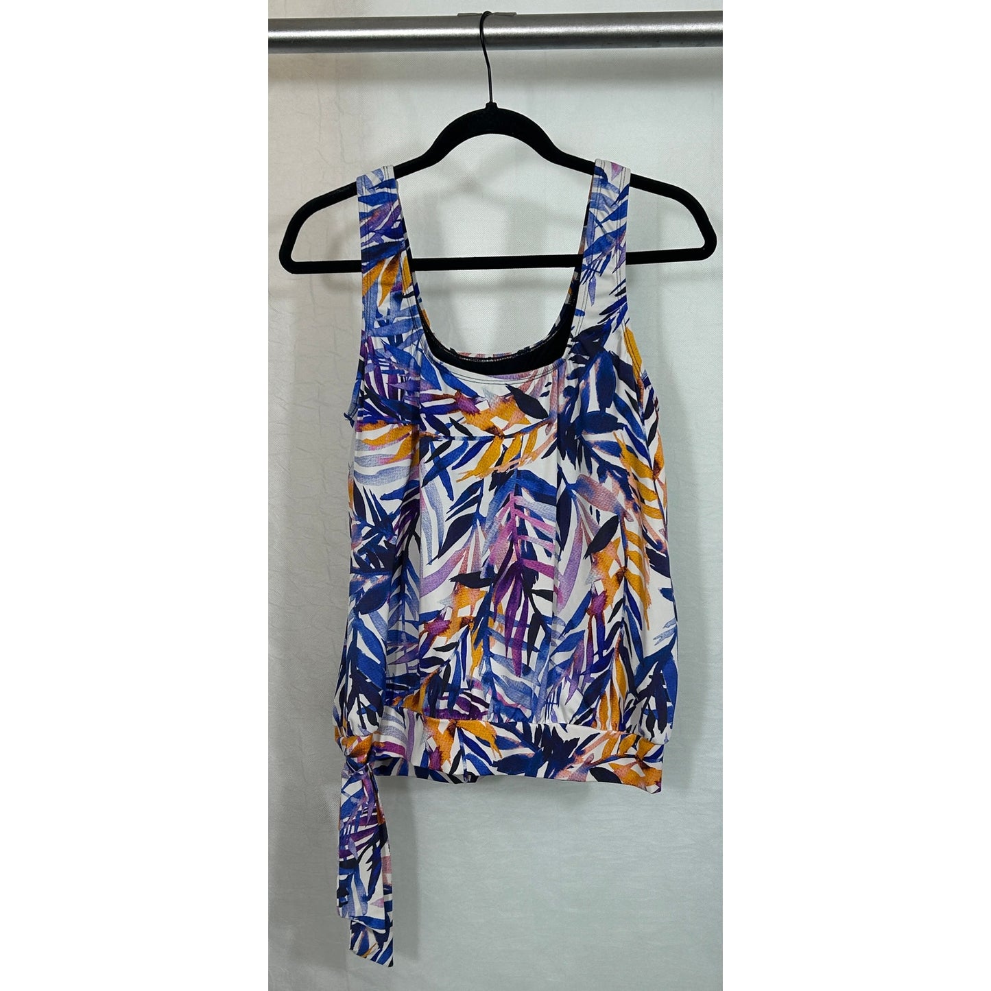 Swimsuits For All Tropical Print Tankini Top Sz 14 Built-In Bra Tie Hem