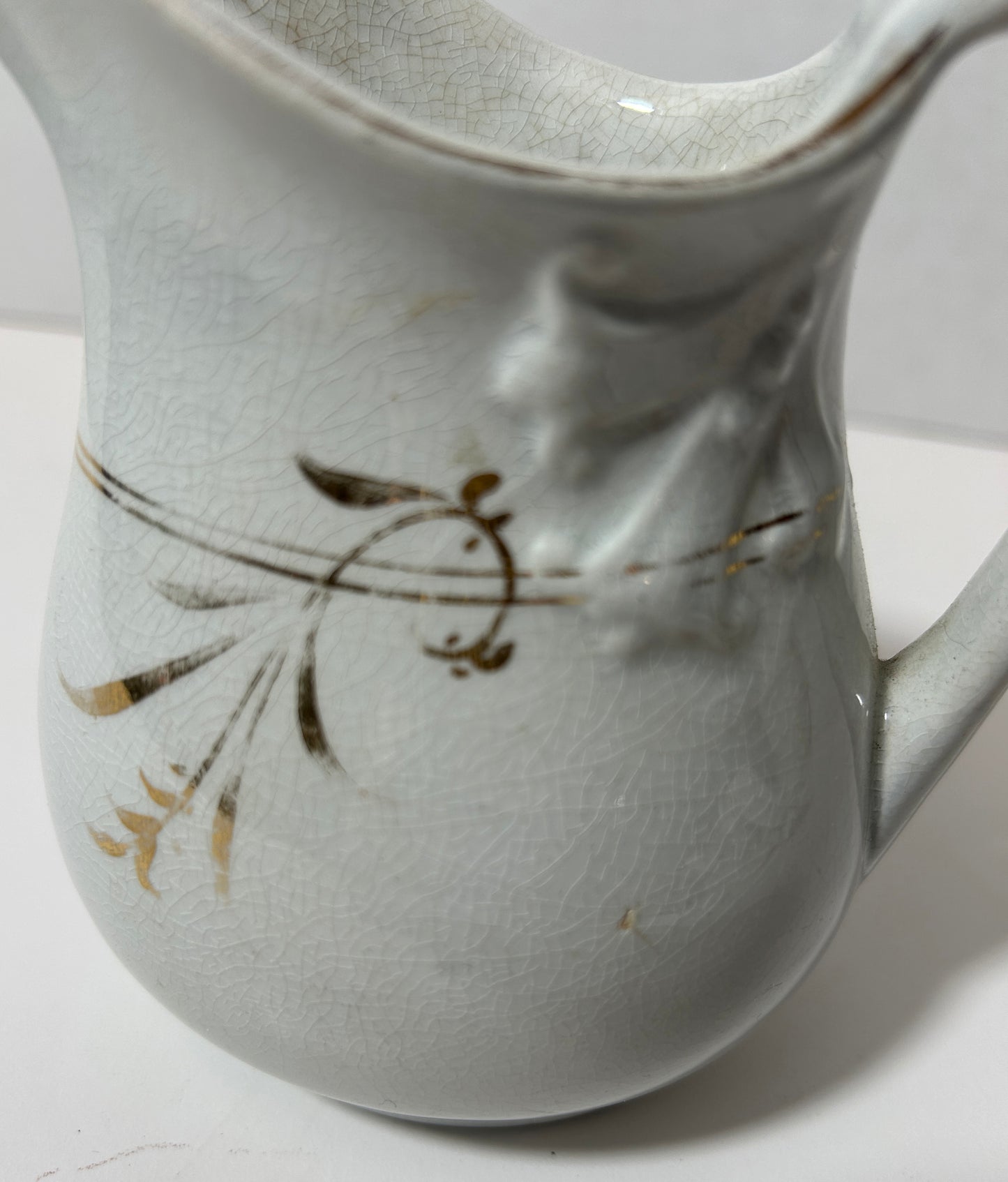 Antique Mellor & Co. English Ironstone Creamer Pitcher with Gold Floral Accents
