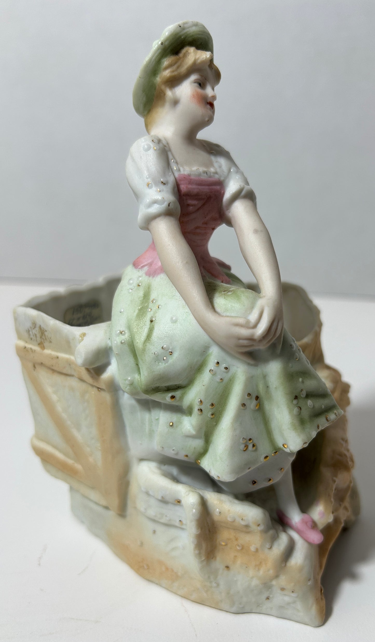 Antique Victorian German Porcelain Spill Vase – Lady in Pastoral Dress