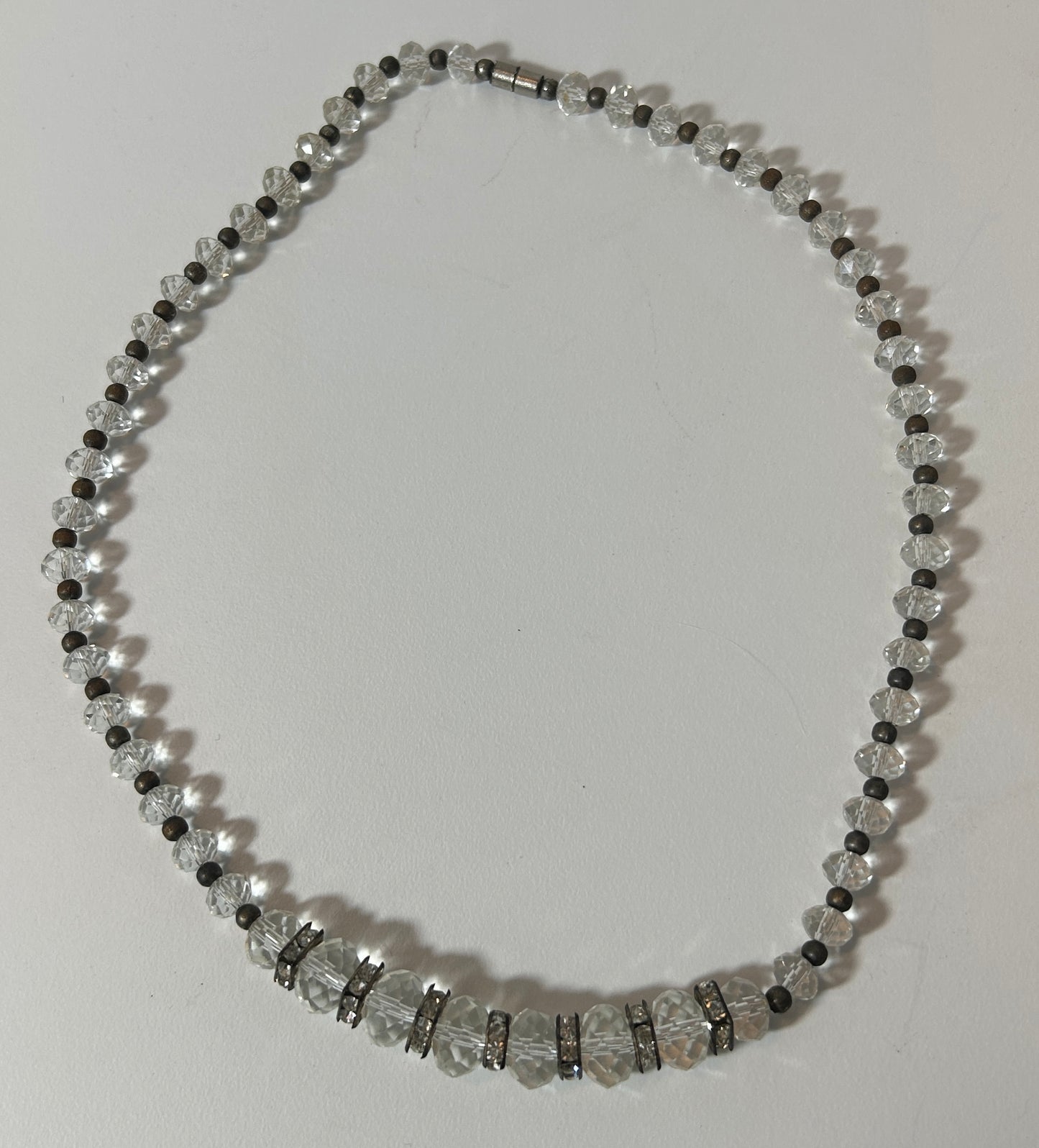Vintage Crystal Beaded Choker Necklace with Rhinestone Spacers – Art Deco Style, Clear Faceted Glass Beads