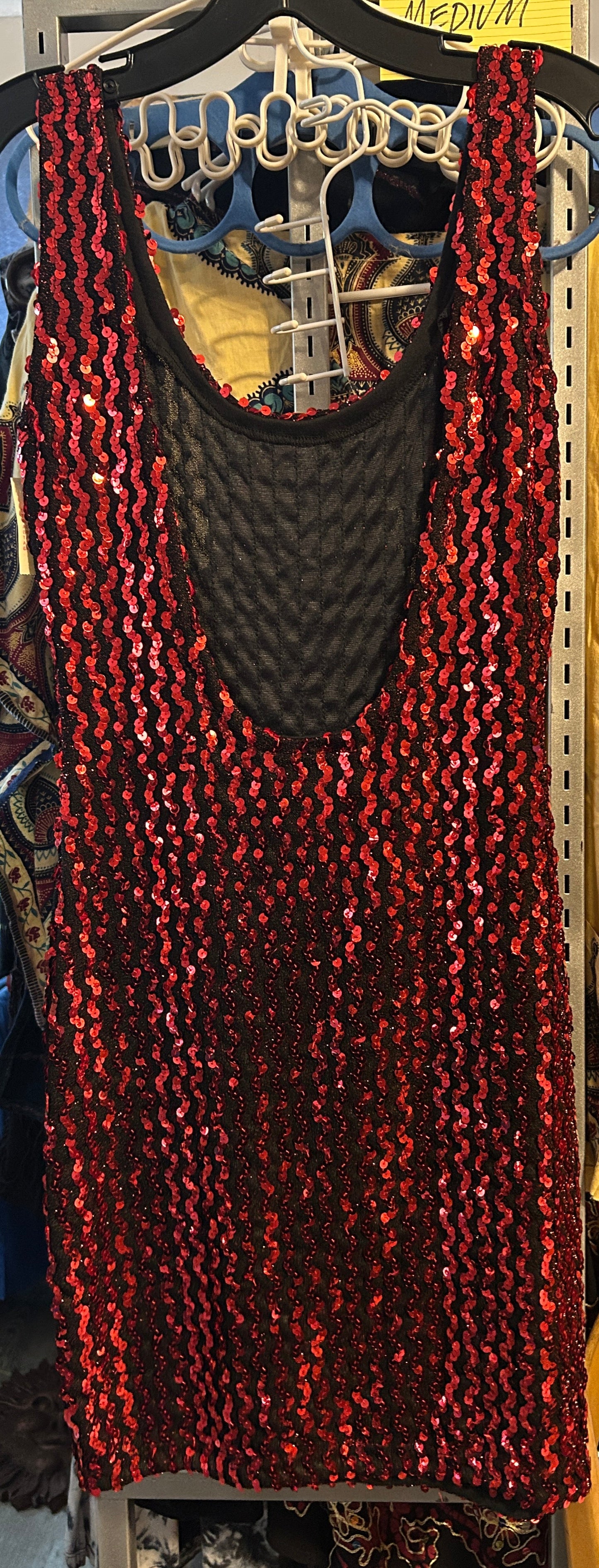 β¨ Vintage Red & Black Sequin Wiggle Dress β 80s/90s Glam (Size: M/L) β¨