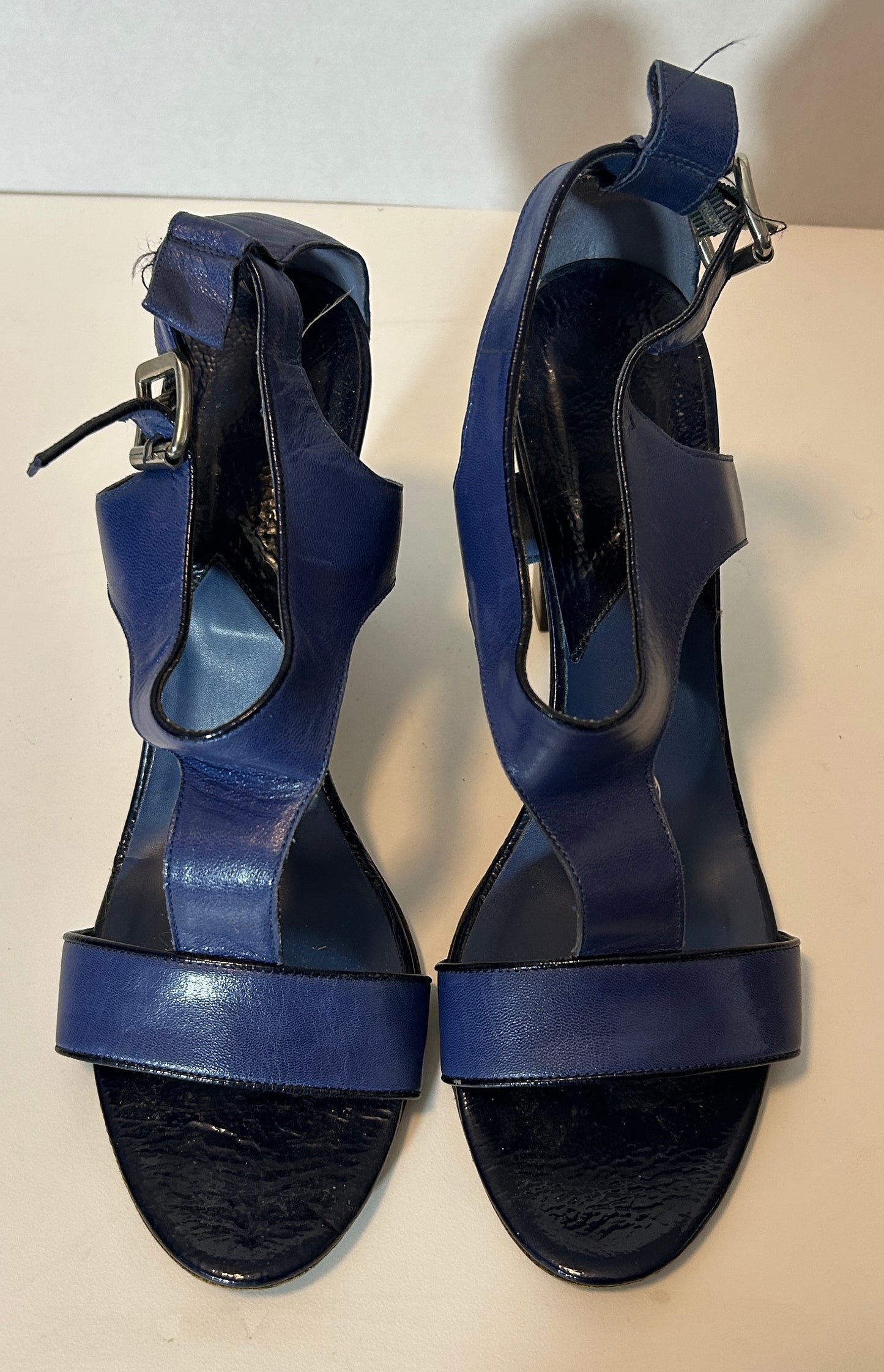Vintage Blue Leather Strappy Block Heel Sandals – Size 10.5 – Made in Italy
