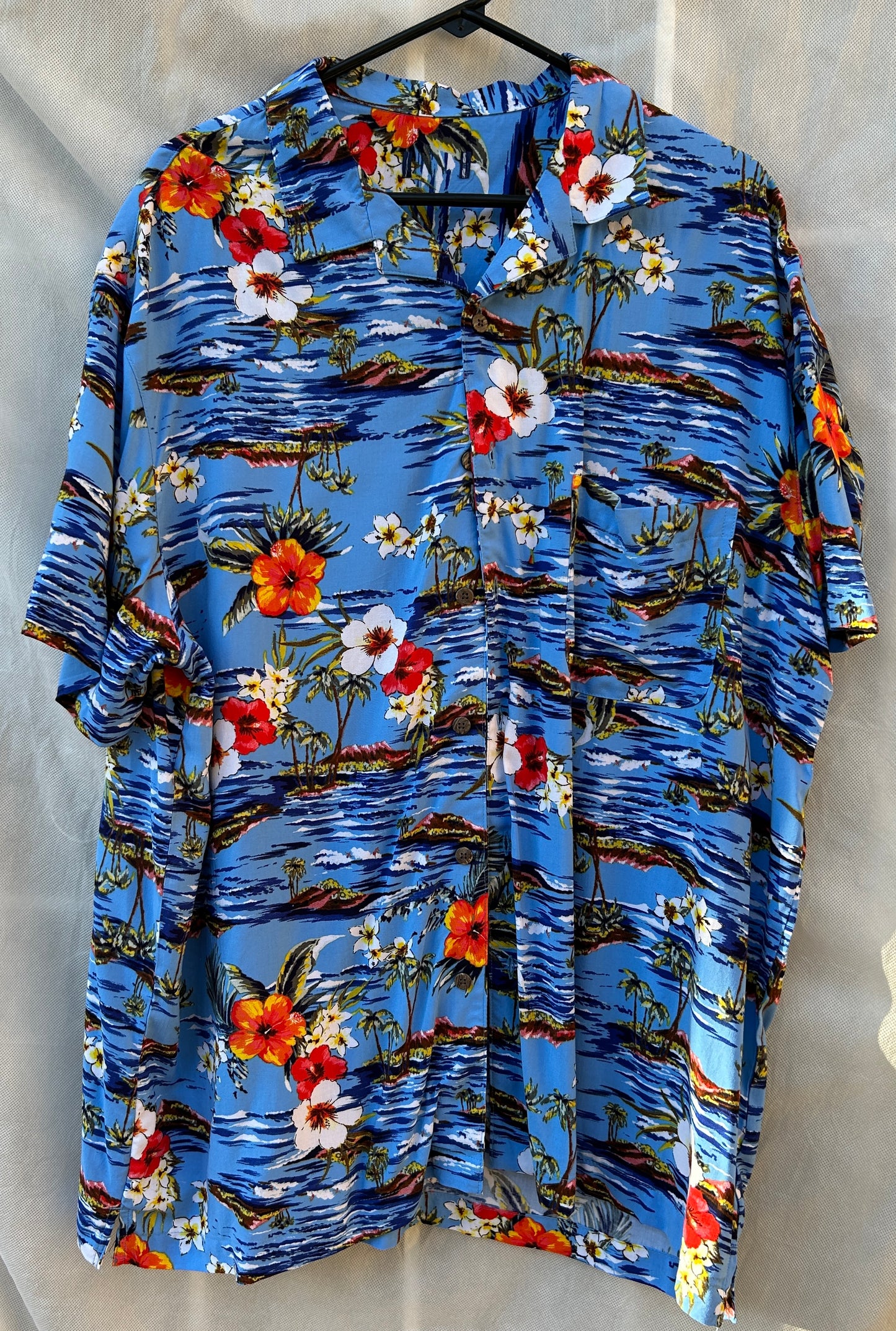 Men's Hawaiian Aloha Shirt – Vibrant Blue Tropical Print, Size XL