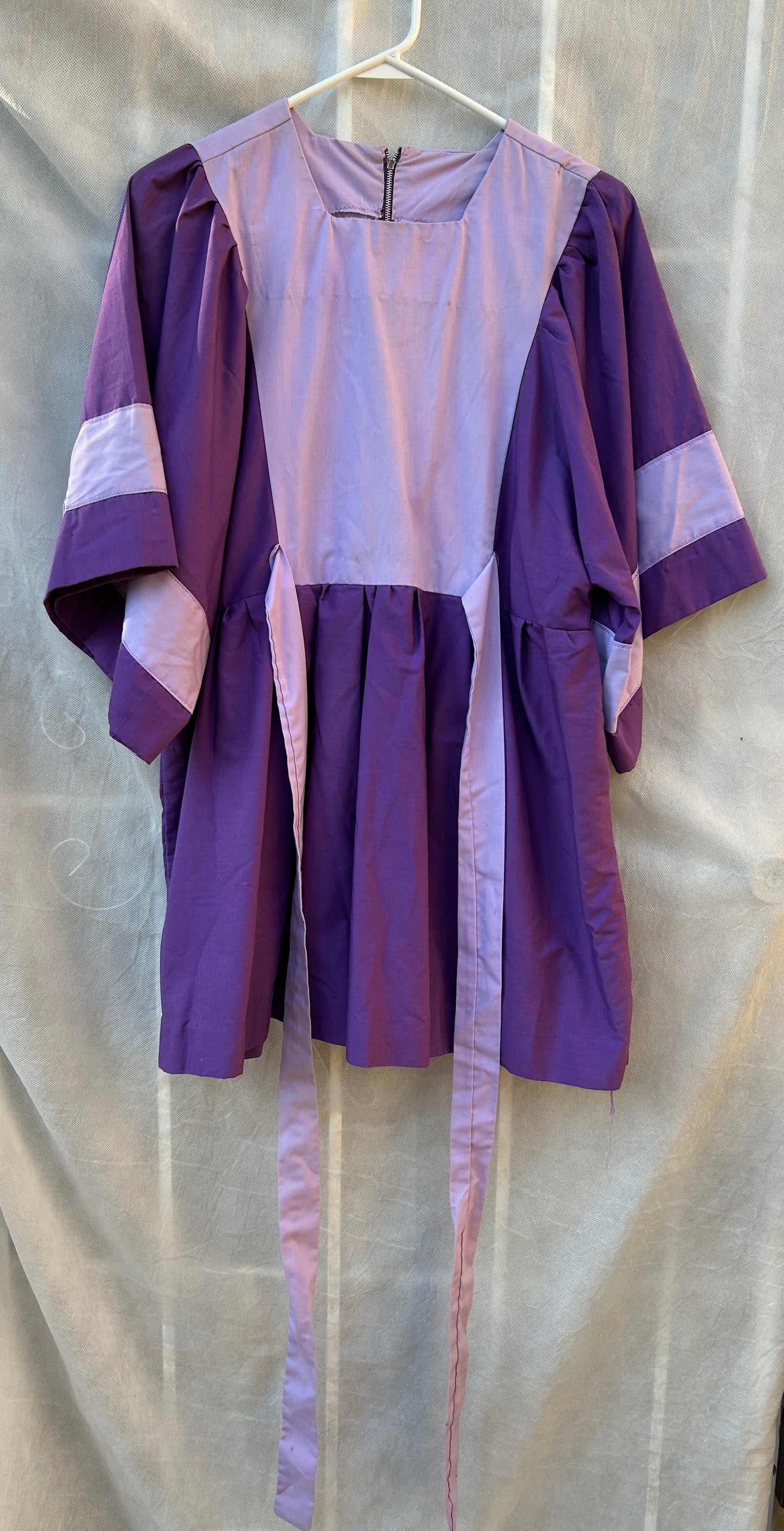 Handmade Vintage Purple and Lavender Batwing Sleeve Dress – Unique One-of-a-Kind Piece Size M/L