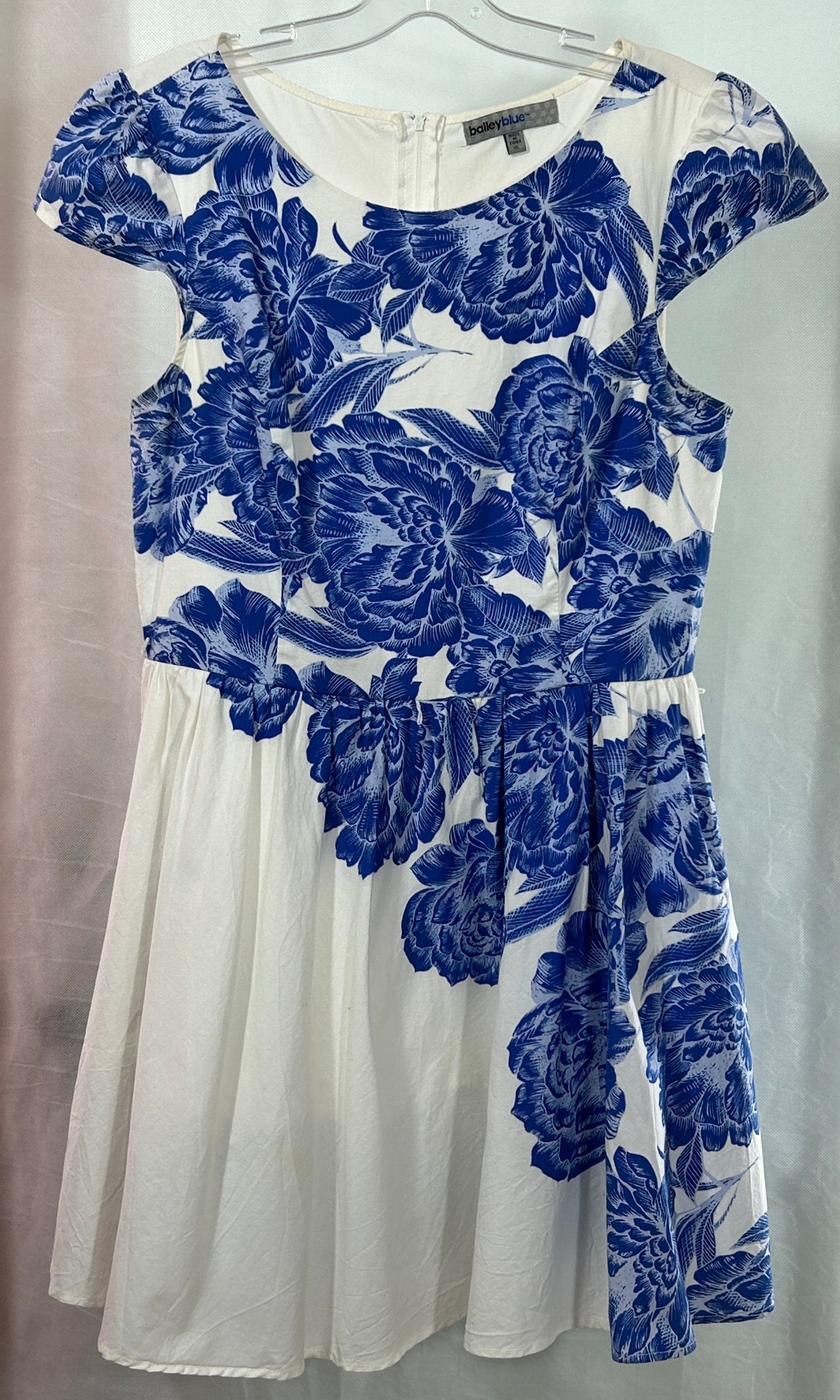 Bailey Blue White with Blue Floral Fit & Flare Dress - Size XL