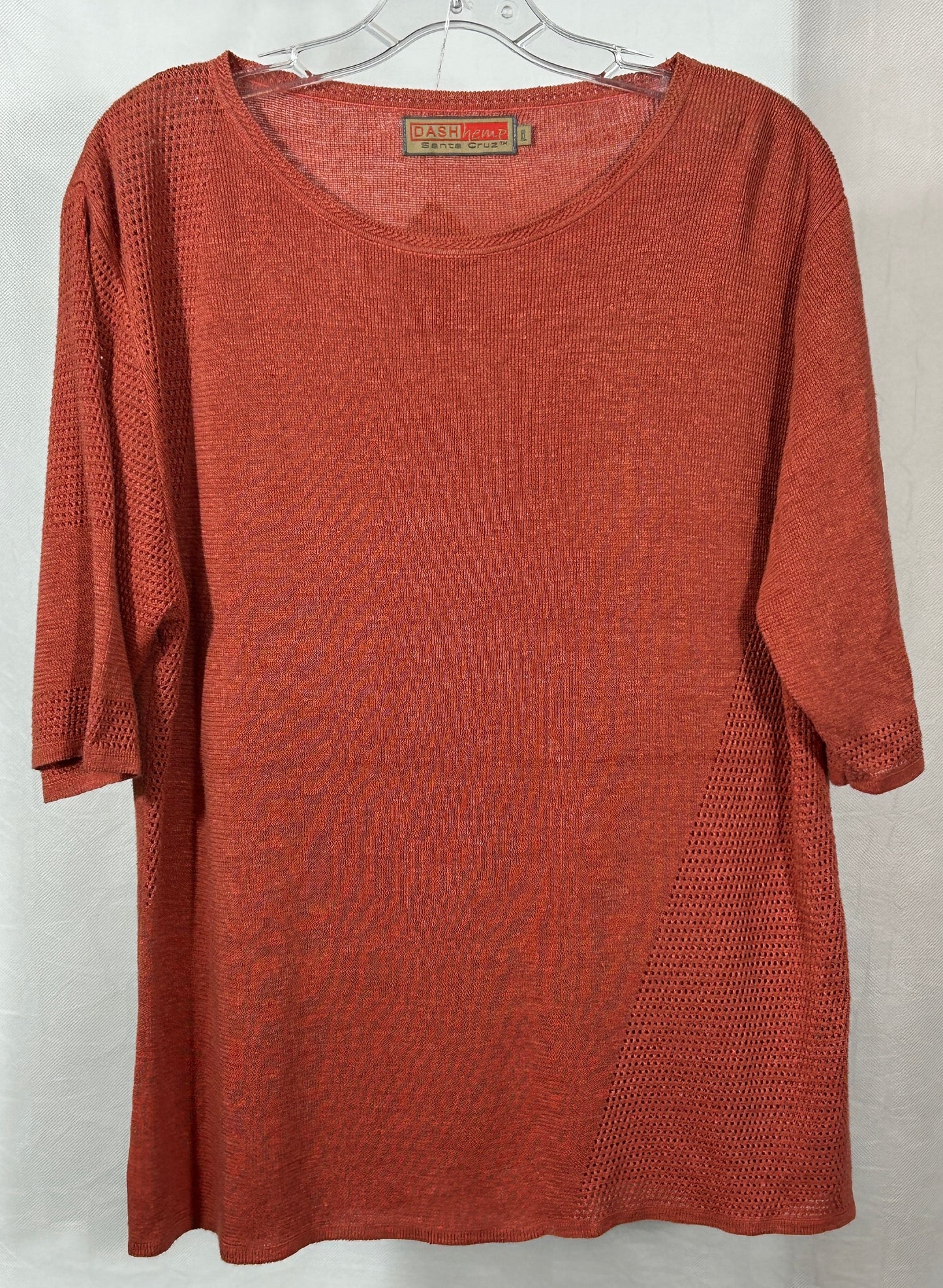 Dash Hemp Santa Cruz XL Burnt Orange Open Knit Hemp Blend Sweater Top – Lightweight & Sustainable
