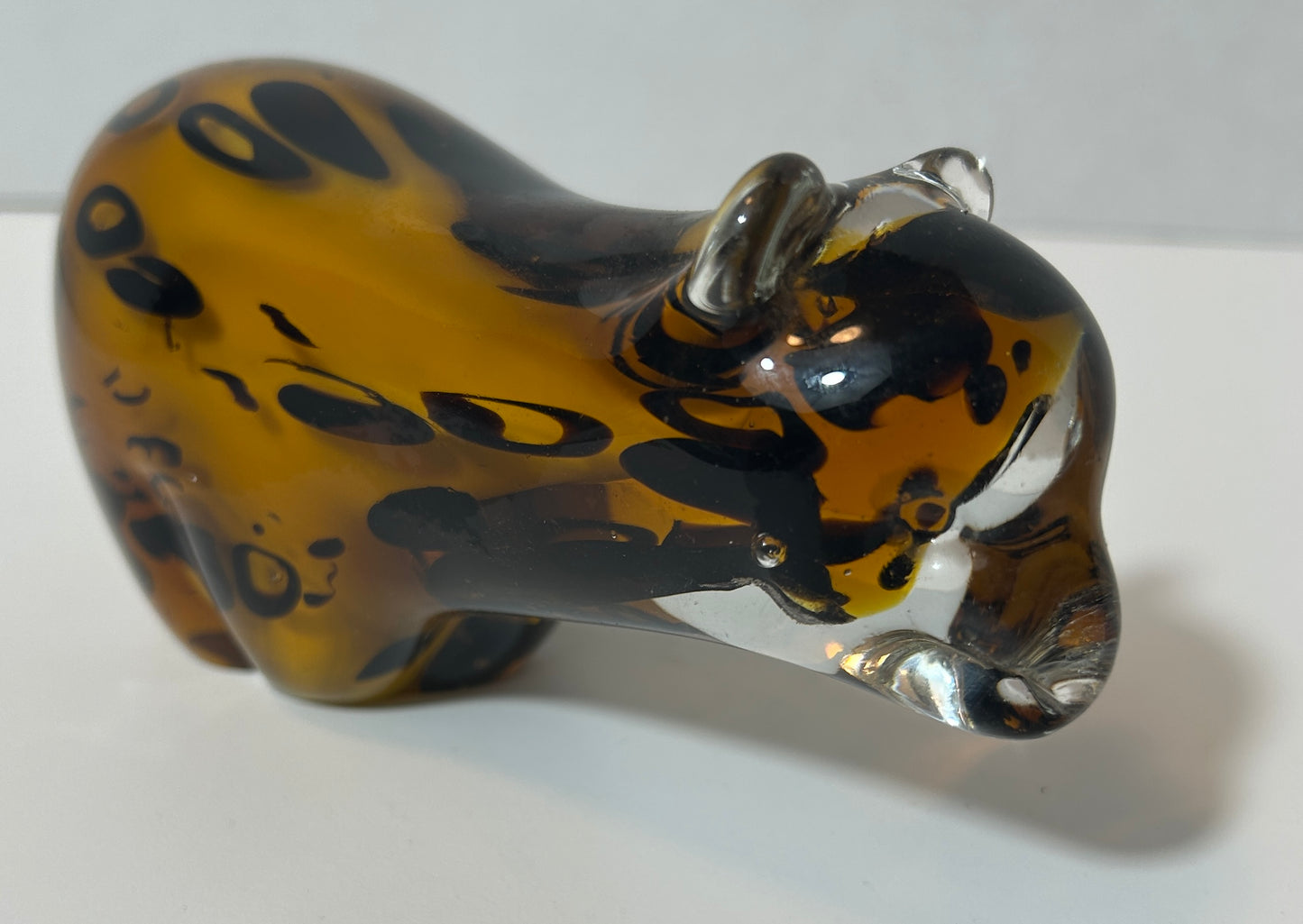 Handcrafted Murano-Style Amber Art Glass Leopard Paperweight – Blown Glass Animal Figurine