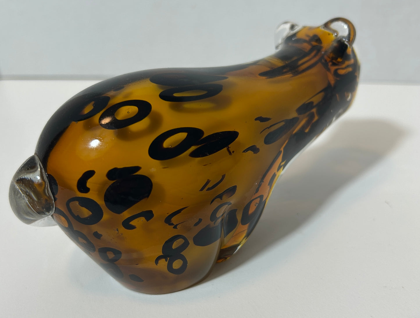 Handcrafted Murano-Style Amber Art Glass Leopard Paperweight – Blown Glass Animal Figurine