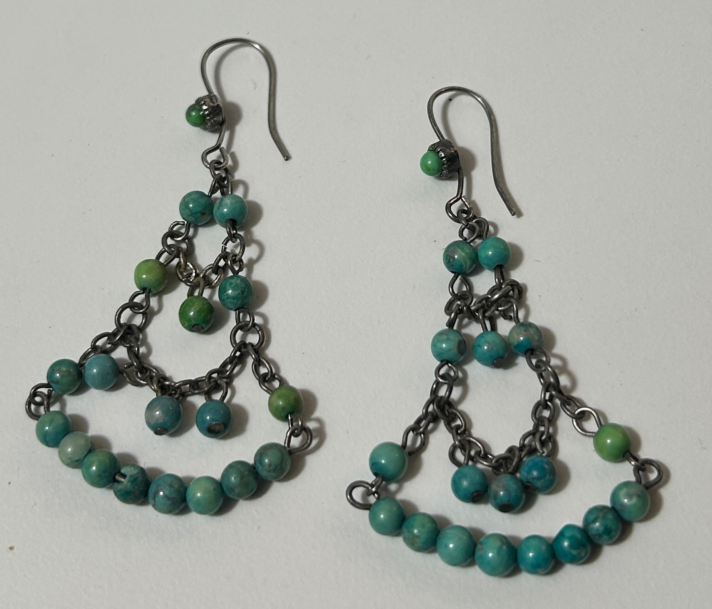 Vintage Boho Turquoise Beaded Chain Dangle Earrings – Southwestern Style