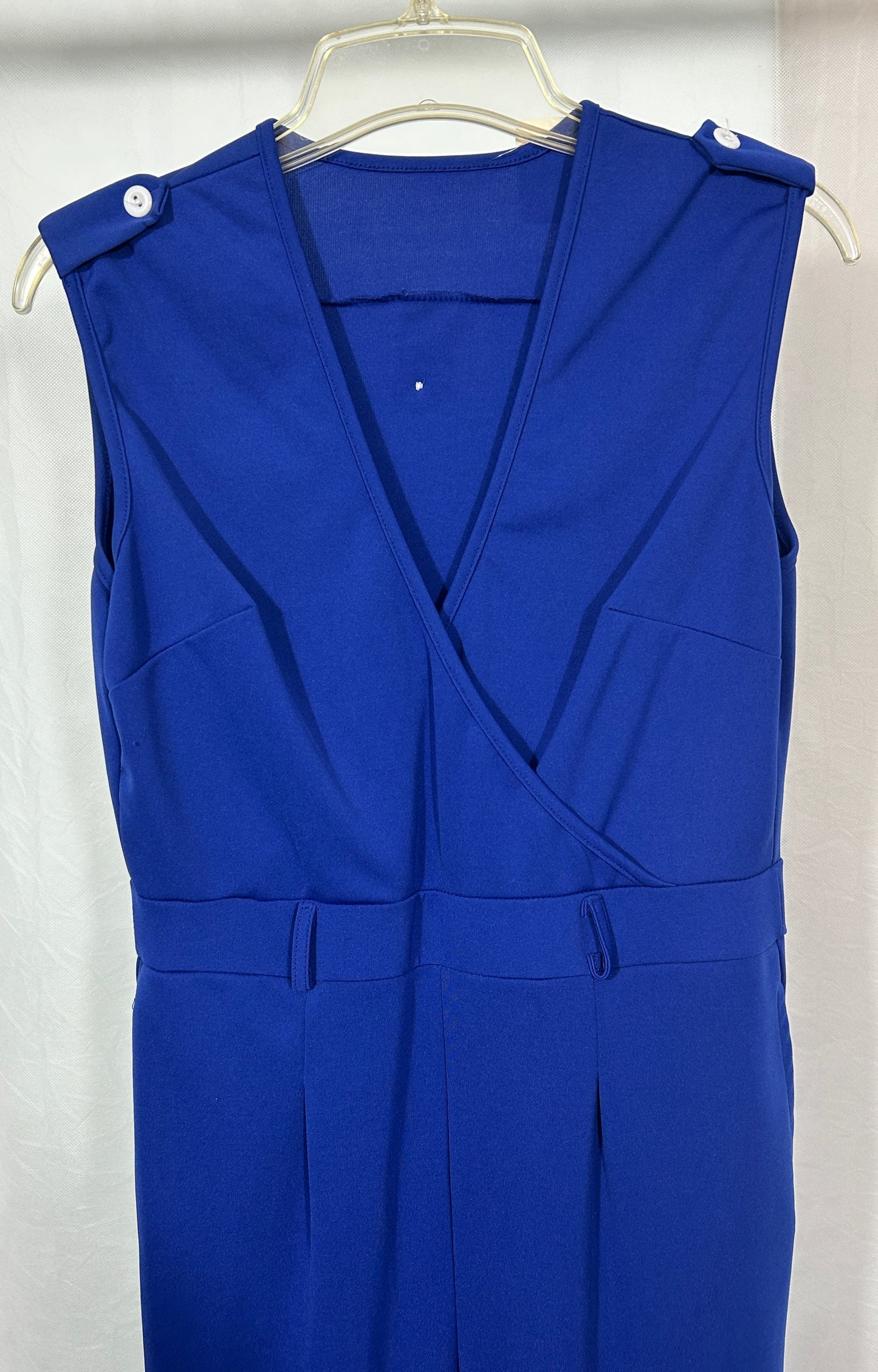 Royal Blue Sleeveless Jumpsuit with Epaulette Shoulder Detail – Size Medium