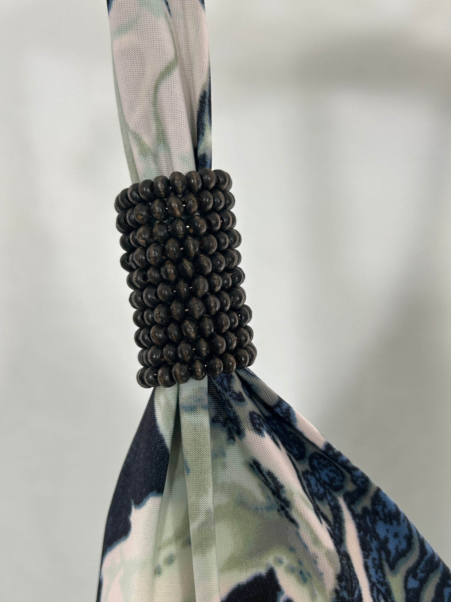 Cristinalove Abstract Blue Marble Print Halter Dress with Beaded Strap Detail – Size L