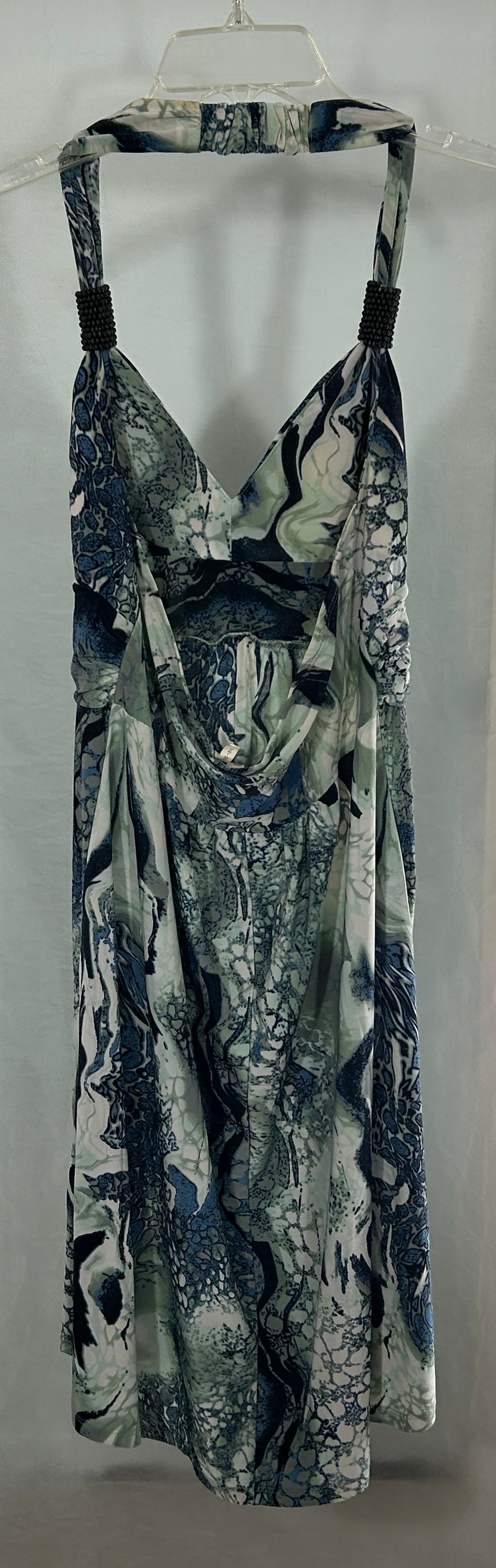 Cristinalove Abstract Blue Marble Print Halter Dress with Beaded Strap Detail – Size L