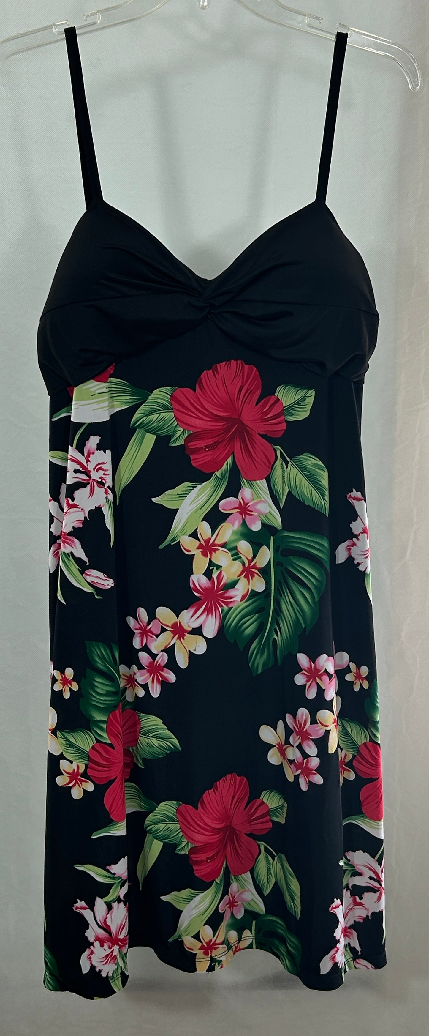 Paradise Eve Hawaii Black Floral Swimsuit Cover-Up Dress XL | Tropical Hibiscus & Plumeria Print