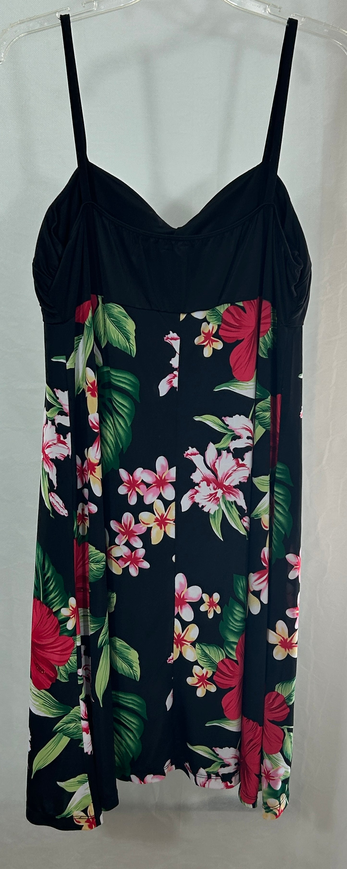 Paradise Eve Hawaii Black Floral Swimsuit Cover-Up Dress XL | Tropical Hibiscus & Plumeria Print