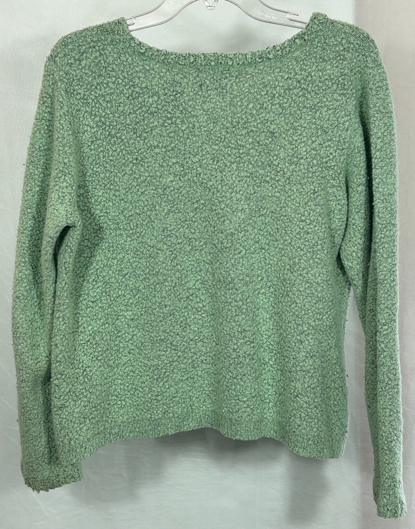 JH Collectibles Green Bouclé Knit Pullover Sweater Women’s Size XL Textured Cozy V-Neck