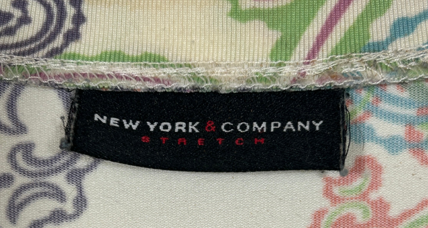 New York & Company Stretch XL Tank Top – Colorful Scroll Print, Sleeveless Blouse