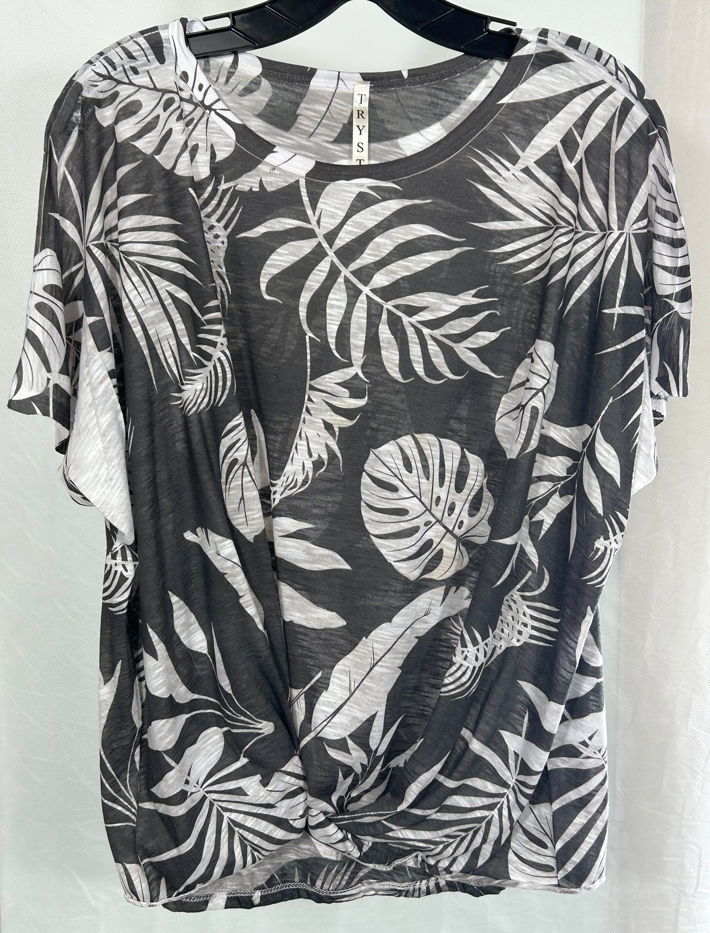 TRYST American Brand XL Asymmetrical Hem Tropical Print Twist Front Top – Made in USA