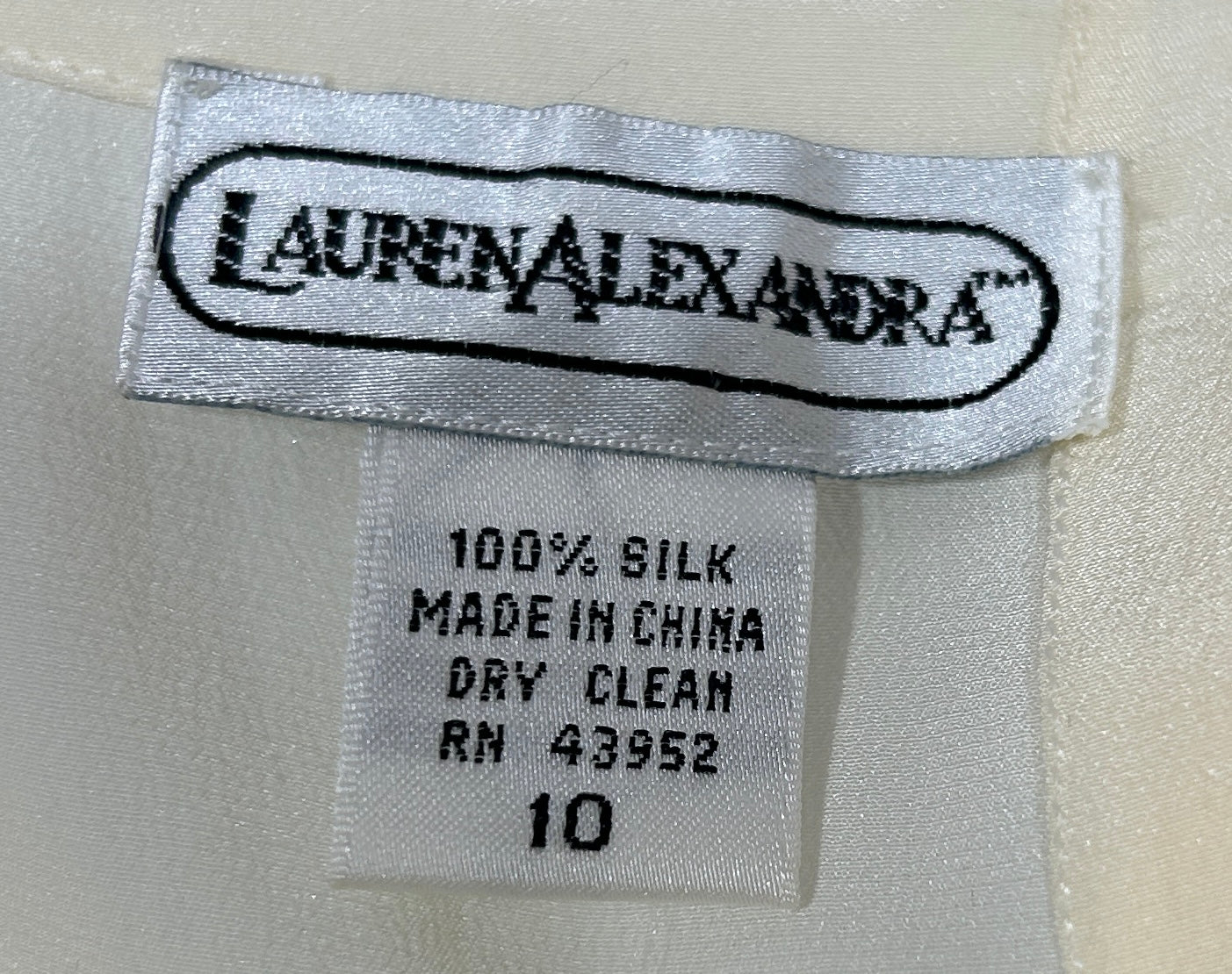 Lauren Alexandra 100% Silk Ivory Sleeveless Blouse – Size 10, Minimalist Back Button Detail