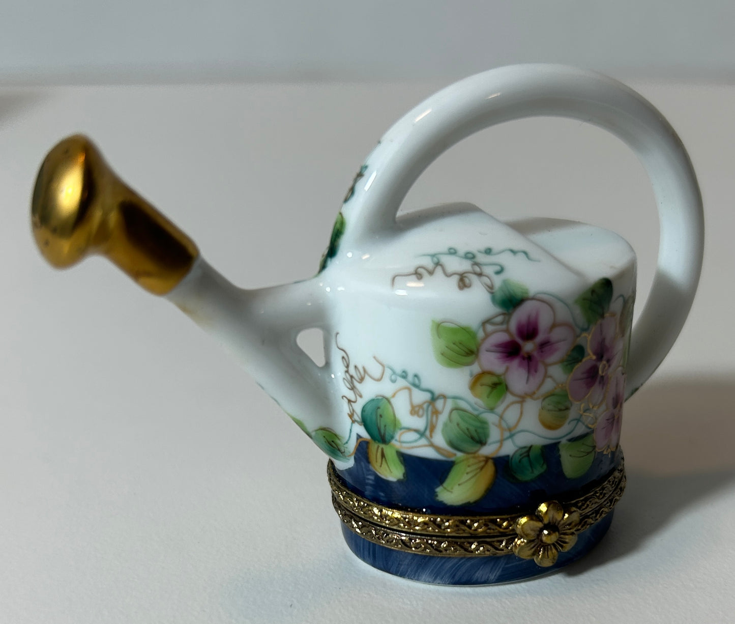 Limoges Rochard Watering Can Trinket Box – Hand Painted Floral Porcelain Box, Made in France