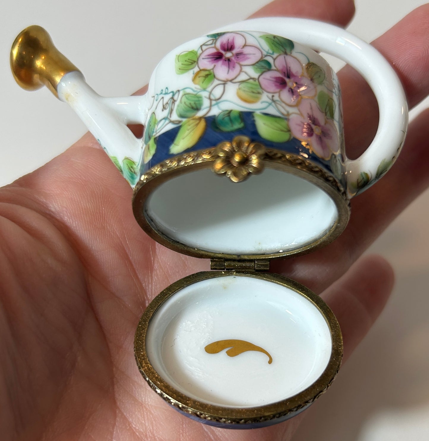 Limoges Rochard Watering Can Trinket Box – Hand Painted Floral Porcelain Box, Made in France