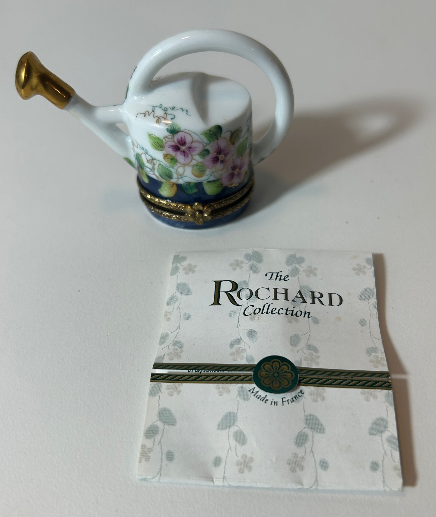 Limoges Rochard Watering Can Trinket Box – Hand Painted Floral Porcelain Box, Made in France