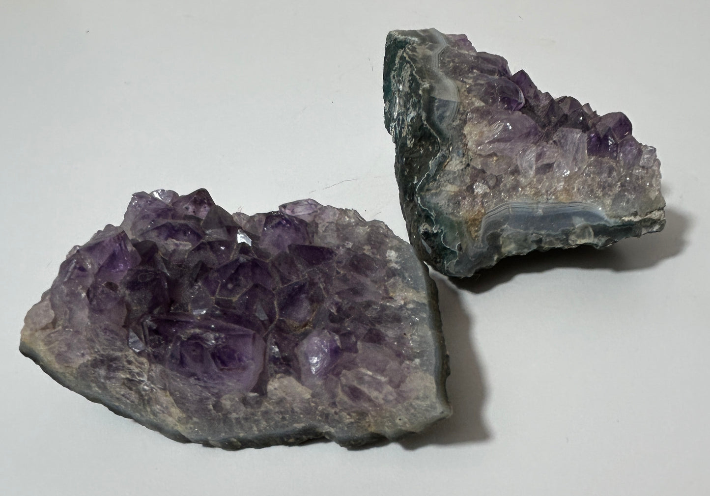 Natural Amethyst Geode Crystal Cluster Pair – Deep Purple Druzy Display Specimens