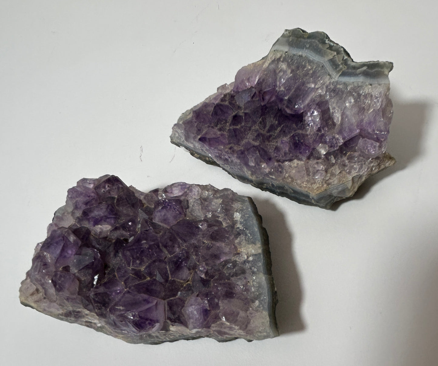 Natural Amethyst Geode Crystal Cluster Pair – Deep Purple Druzy Display Specimens