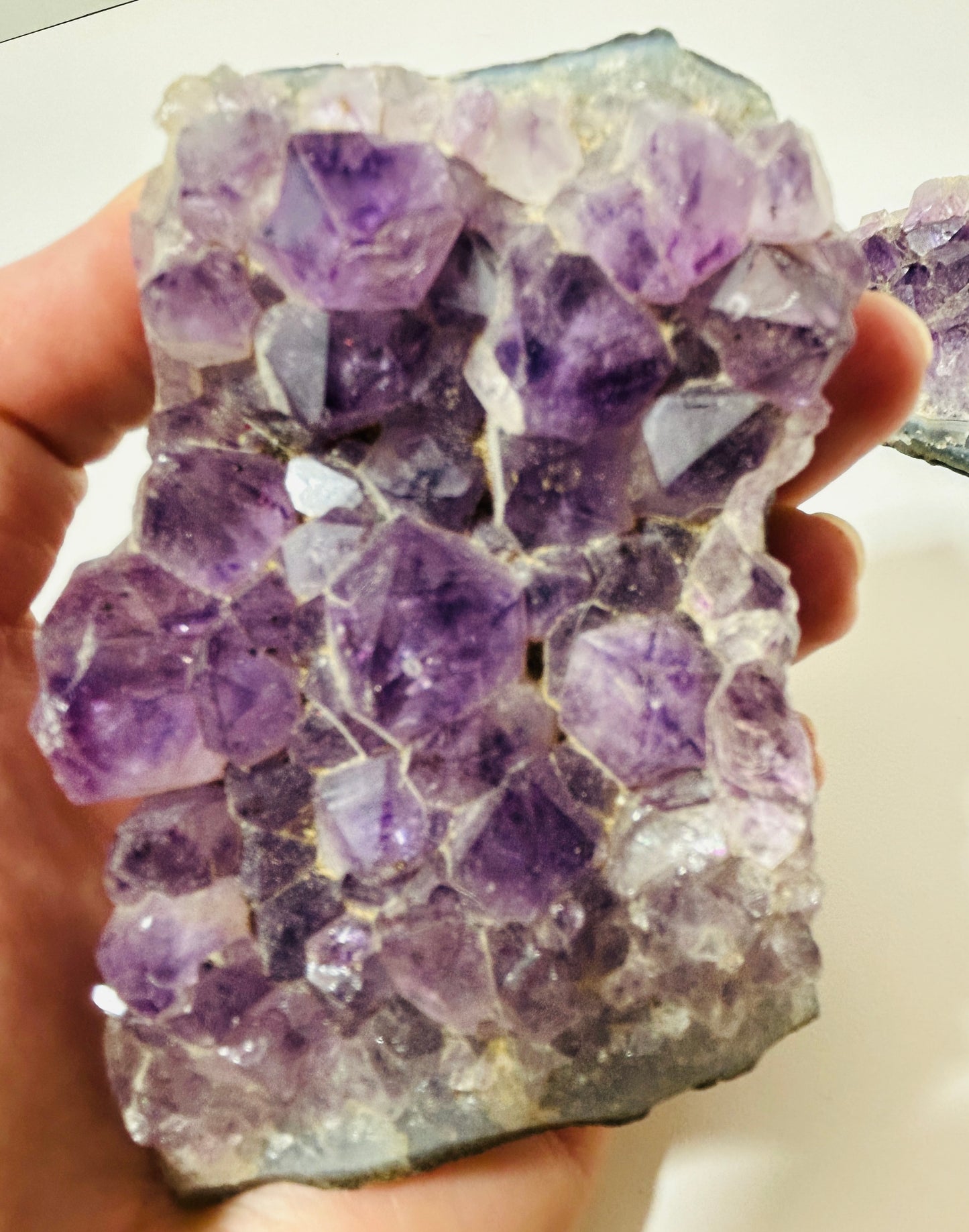 Natural Amethyst Geode Crystal Cluster Pair – Deep Purple Druzy Display Specimens