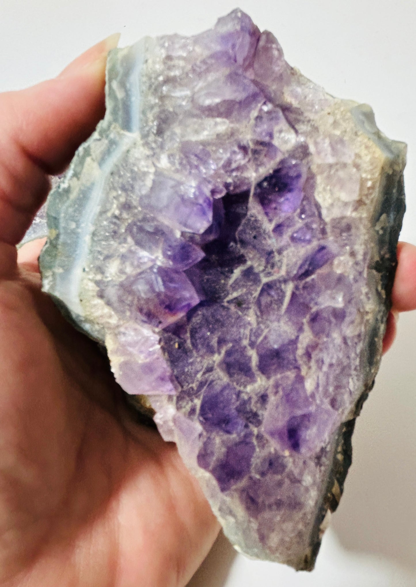 Natural Amethyst Geode Crystal Cluster Pair – Deep Purple Druzy Display Specimens