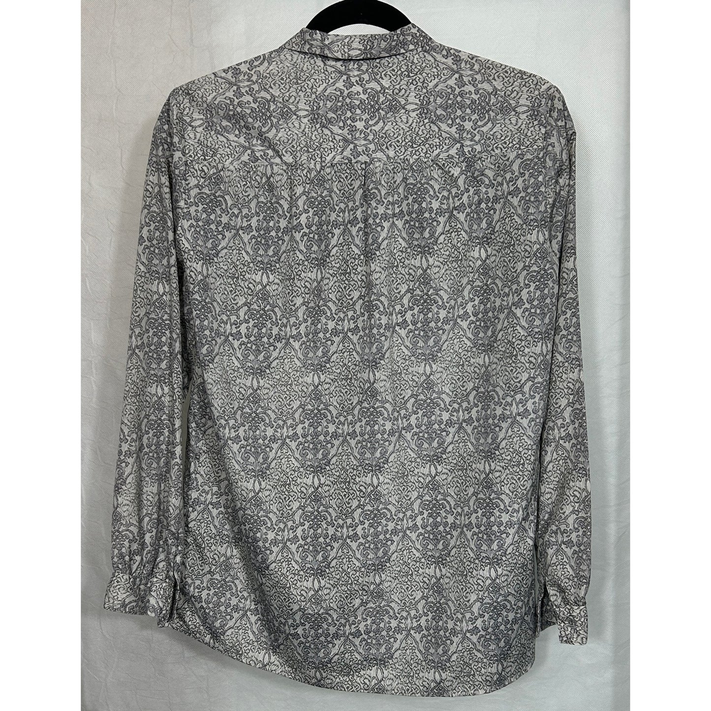 Vintage Evan-Picone Gray Damask Print Pussy Bow Blouse Size 12
